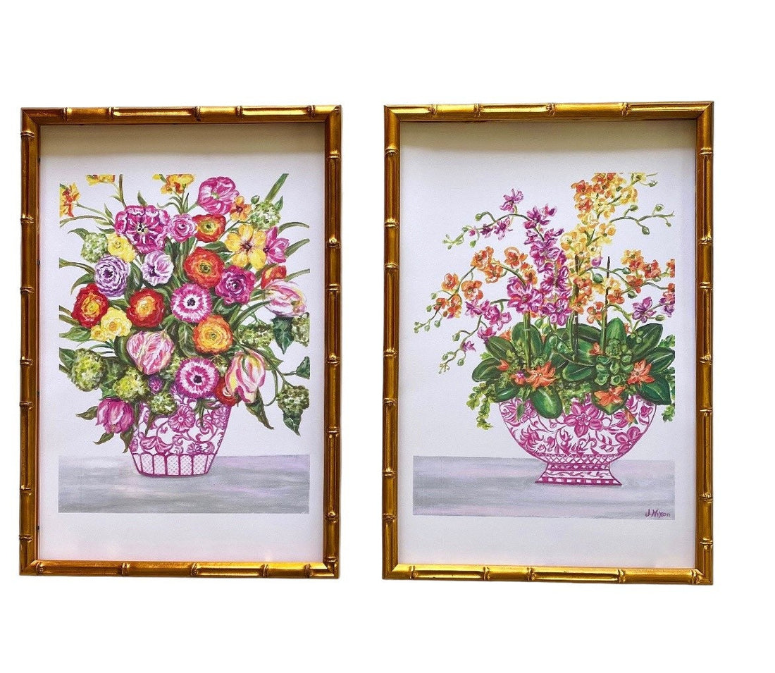 Set of Chinoiserie floral and pink ginger jar prints, unframed