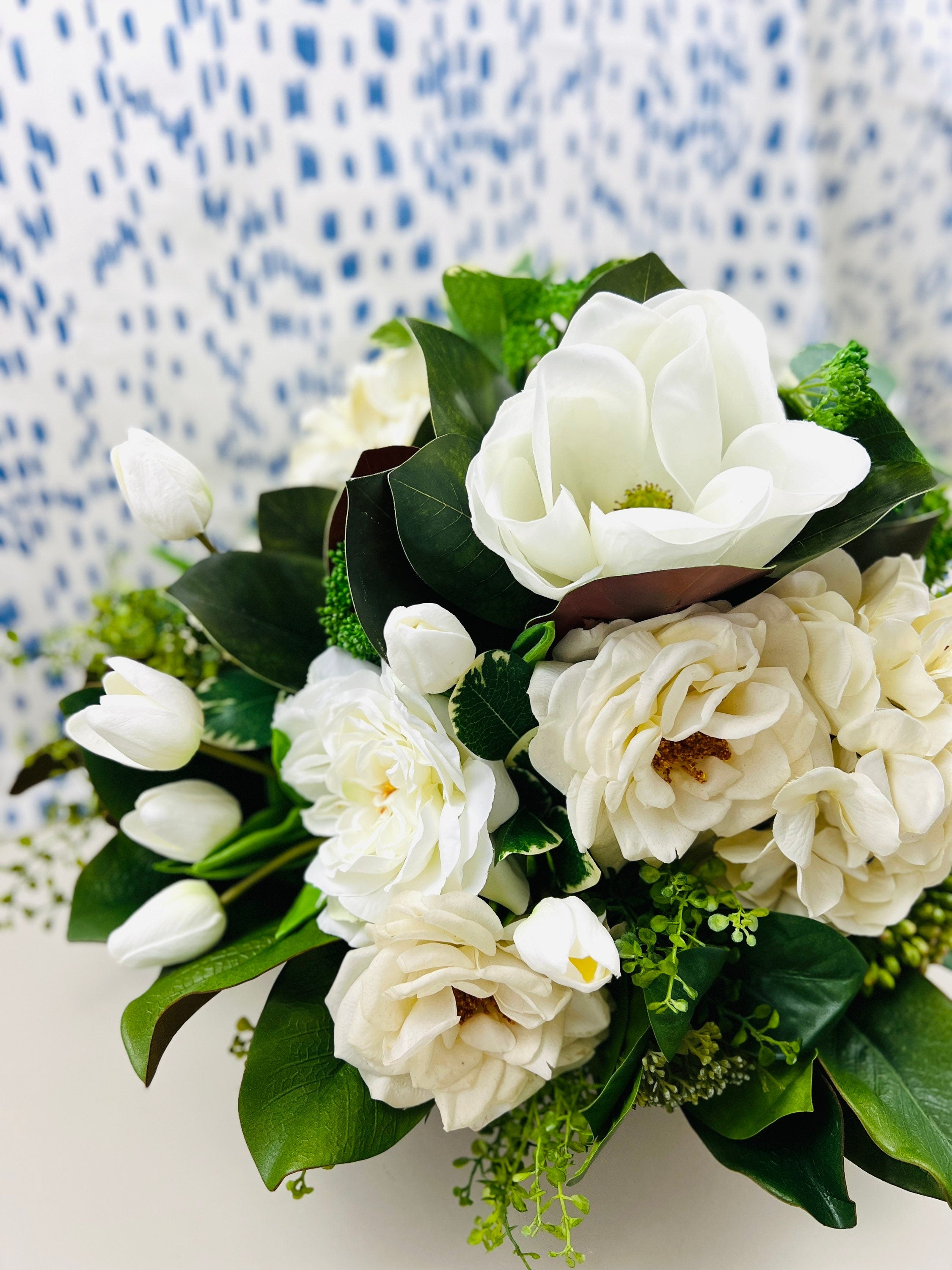 White magnolia and rose large bowl drop-in arrangement (bowl not included)