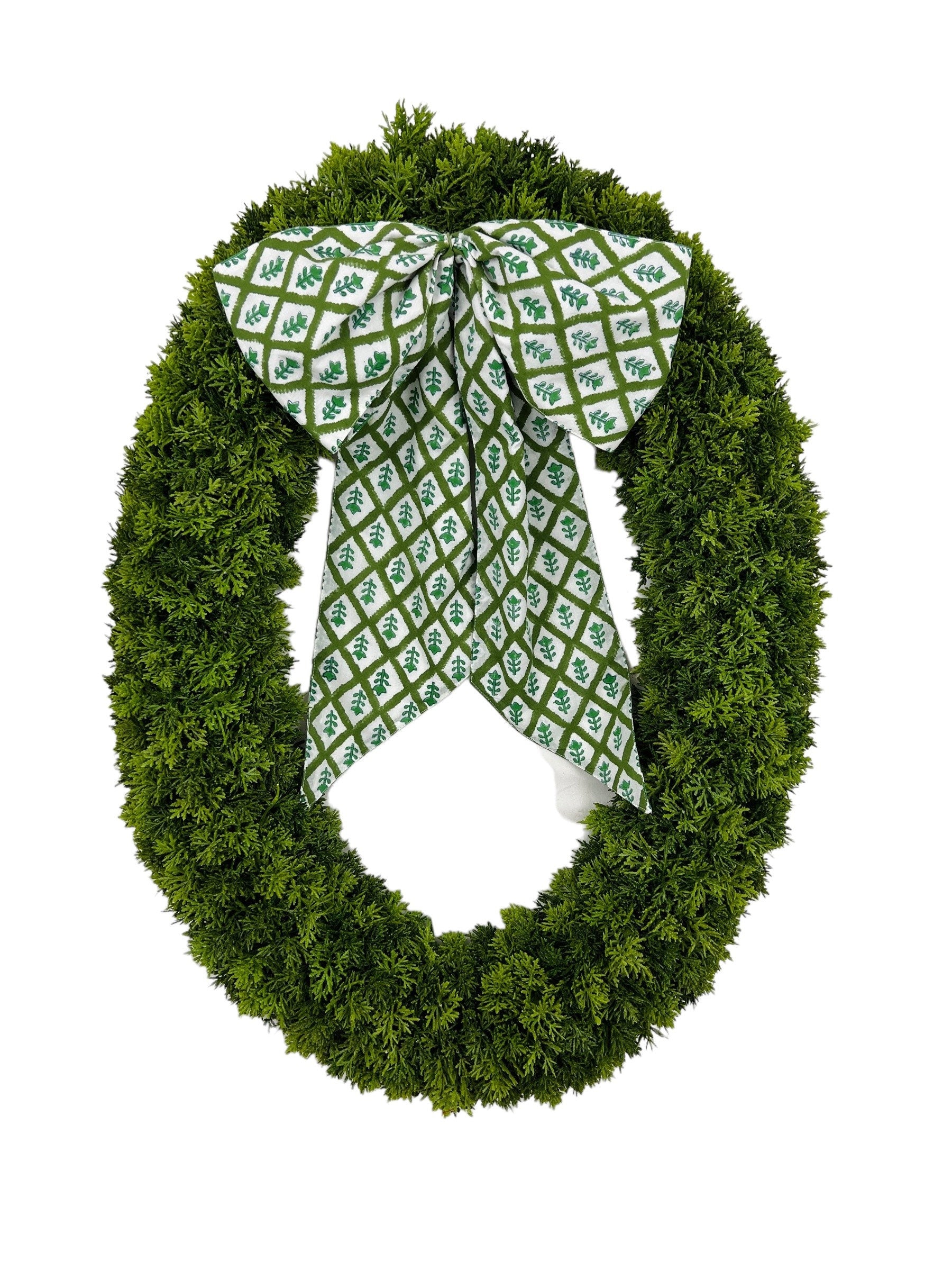 Green block print wreath sash