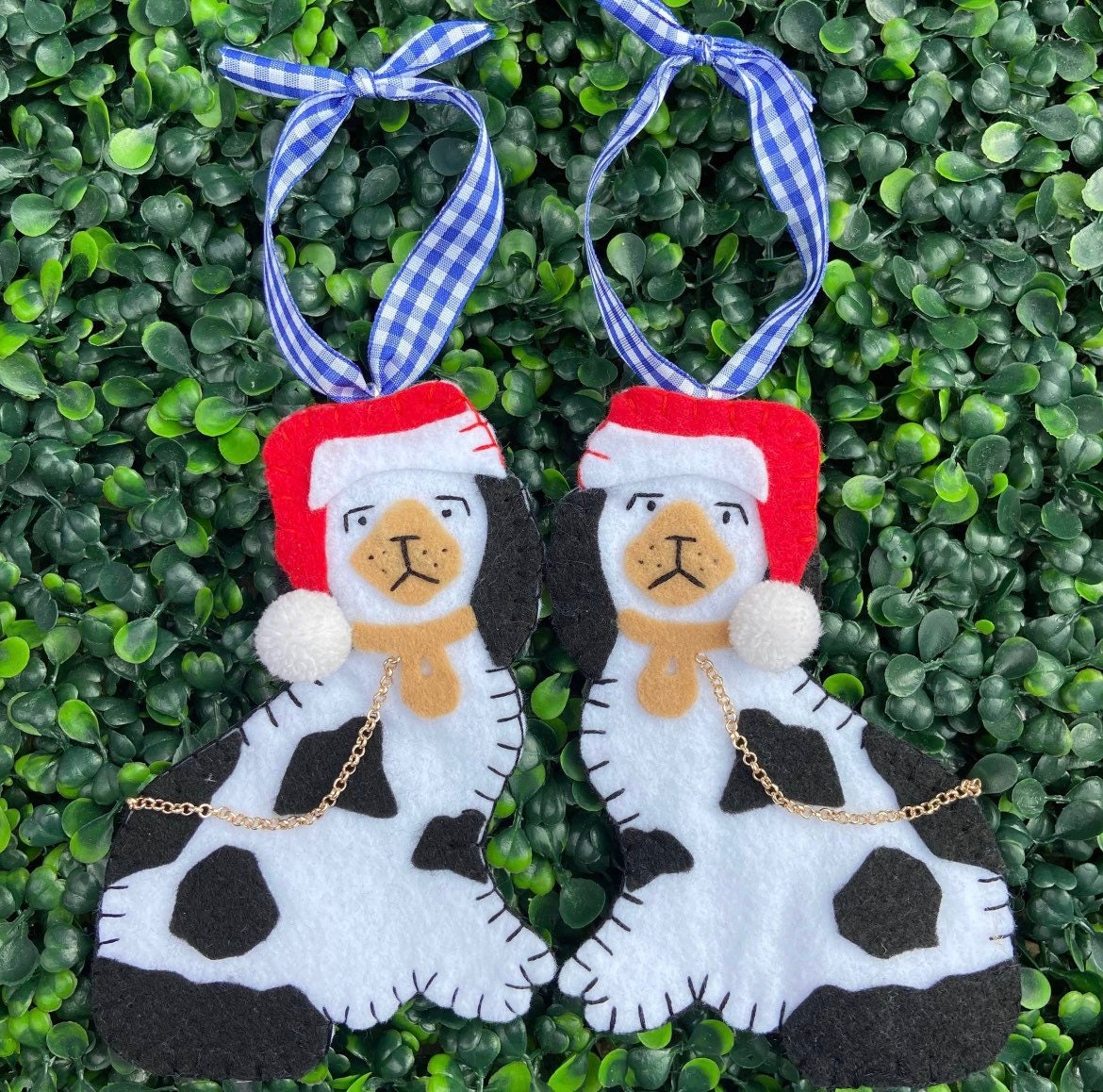 Staffordshire Dog Santa Ornament Black and red, sold individually