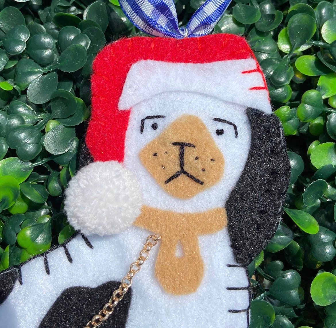 Staffordshire Dog Santa Ornament Black and red, sold individually