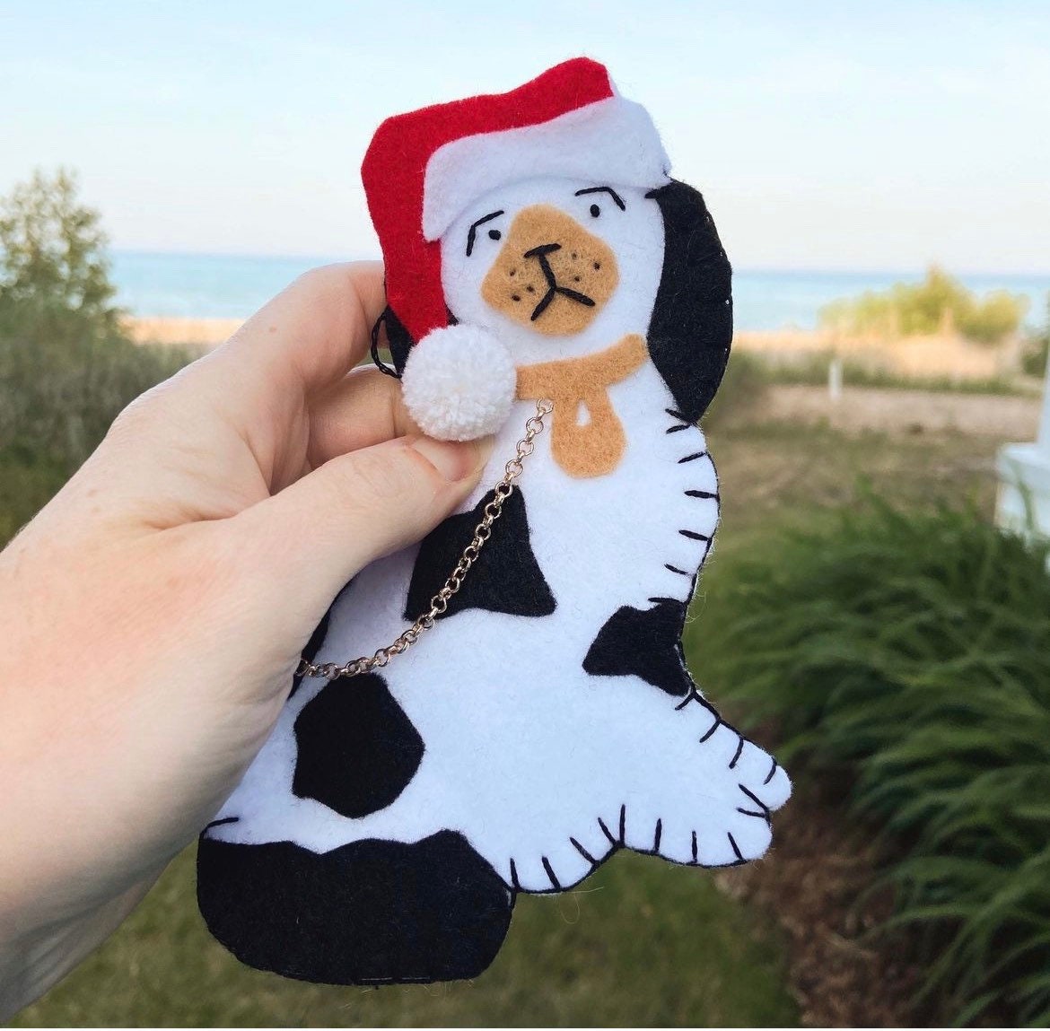 Staffordshire Dog Santa Ornament Black and red, sold individually