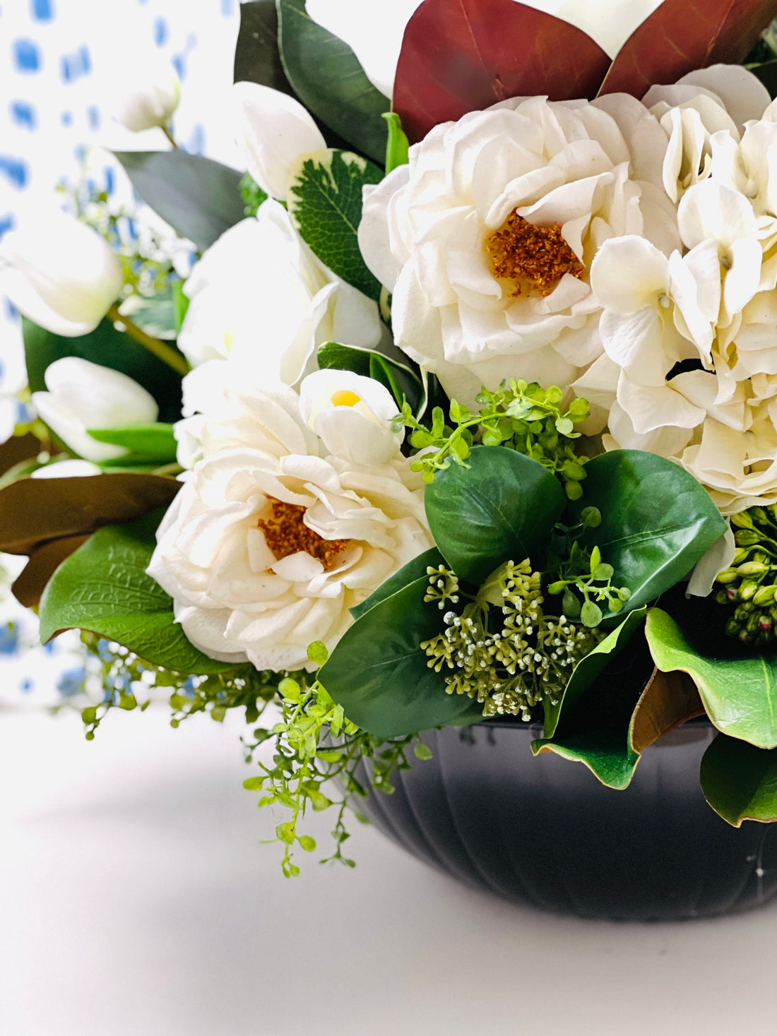 White magnolia and rose large bowl drop-in arrangement (bowl not included)