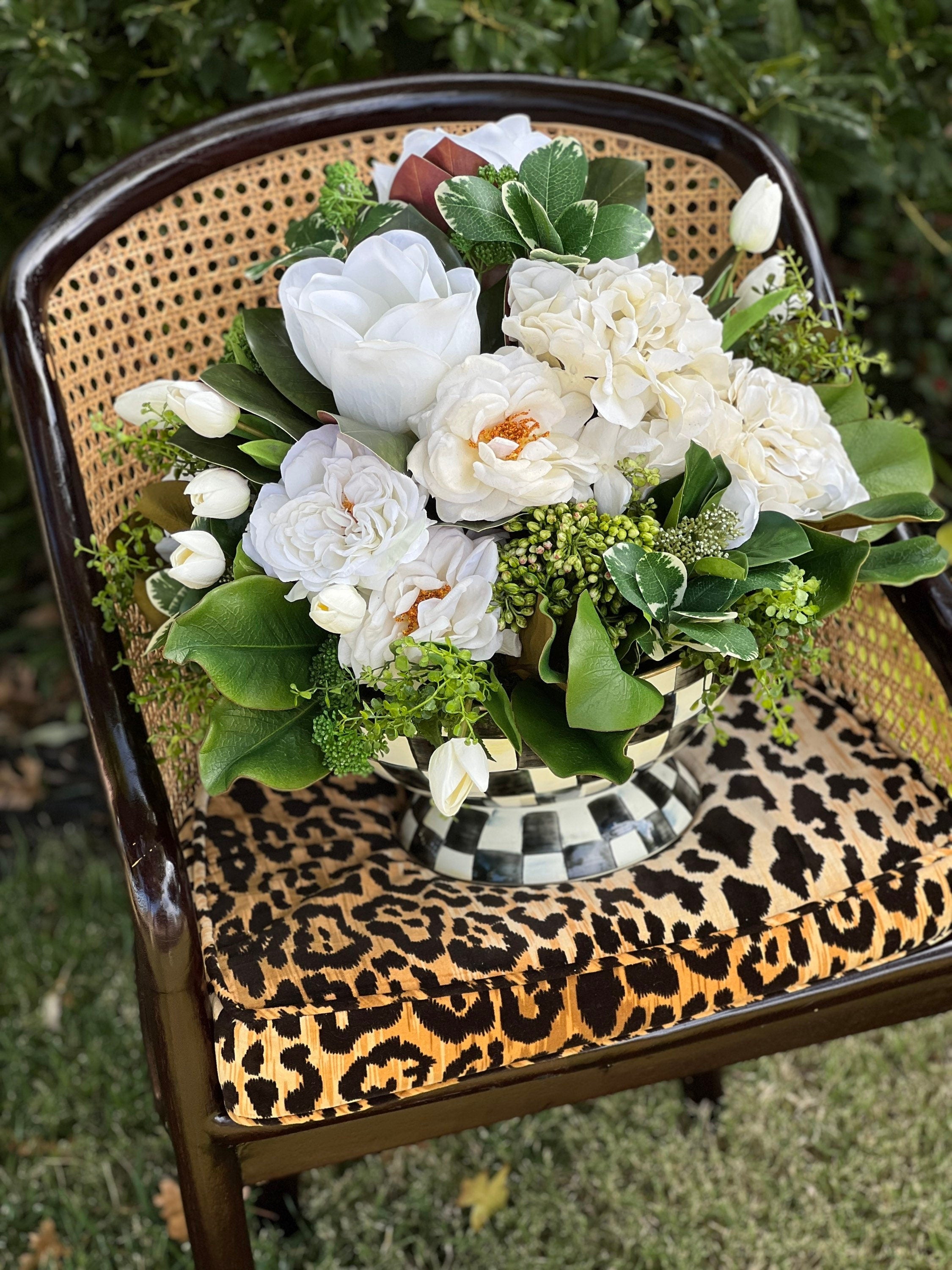 White magnolia and rose large bowl drop-in arrangement (bowl not included)