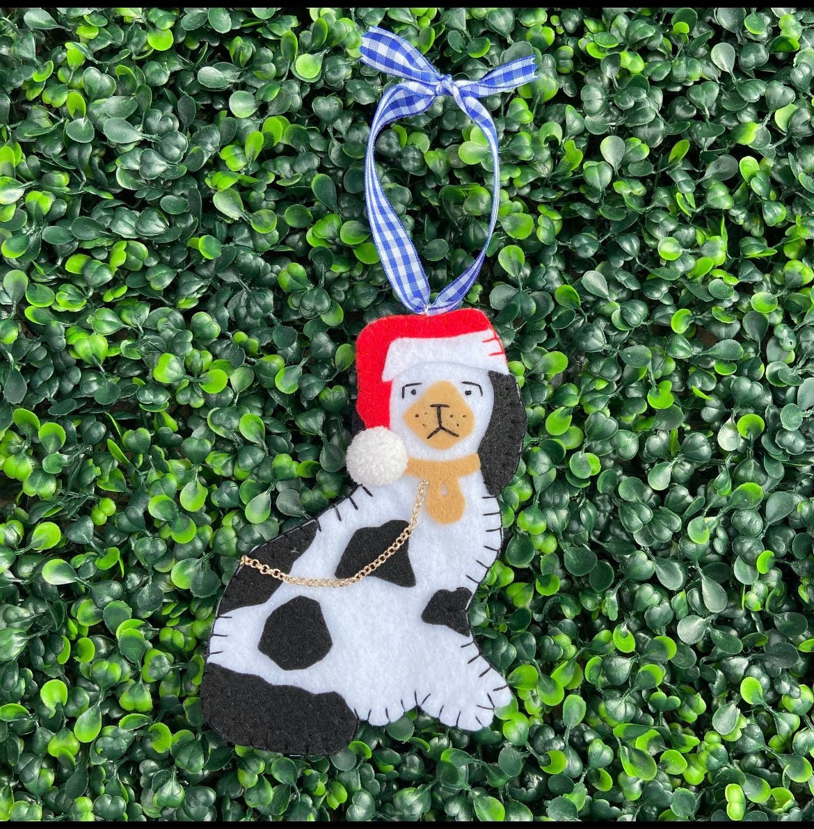 Staffordshire Dog Santa Ornament Black and red, sold individually