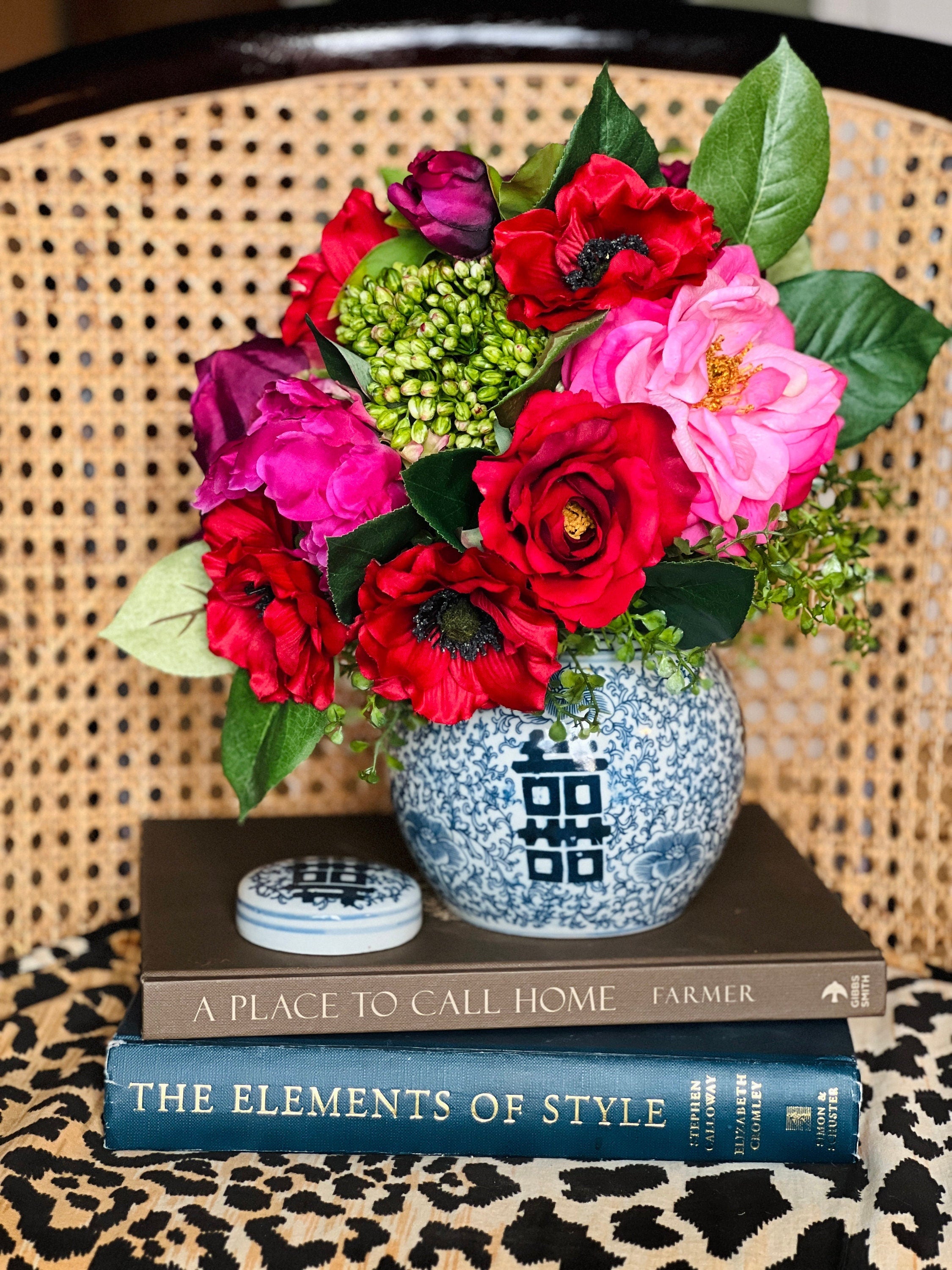 Red and pink faux floral drop-in bouquet (jar not included)