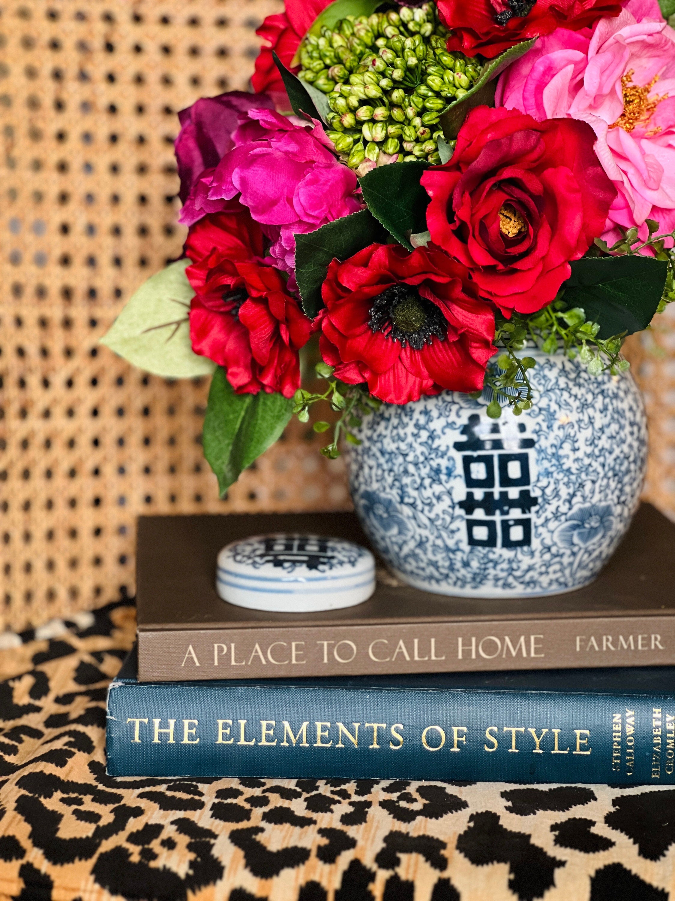 Red and pink faux floral drop-in bouquet (jar not included)