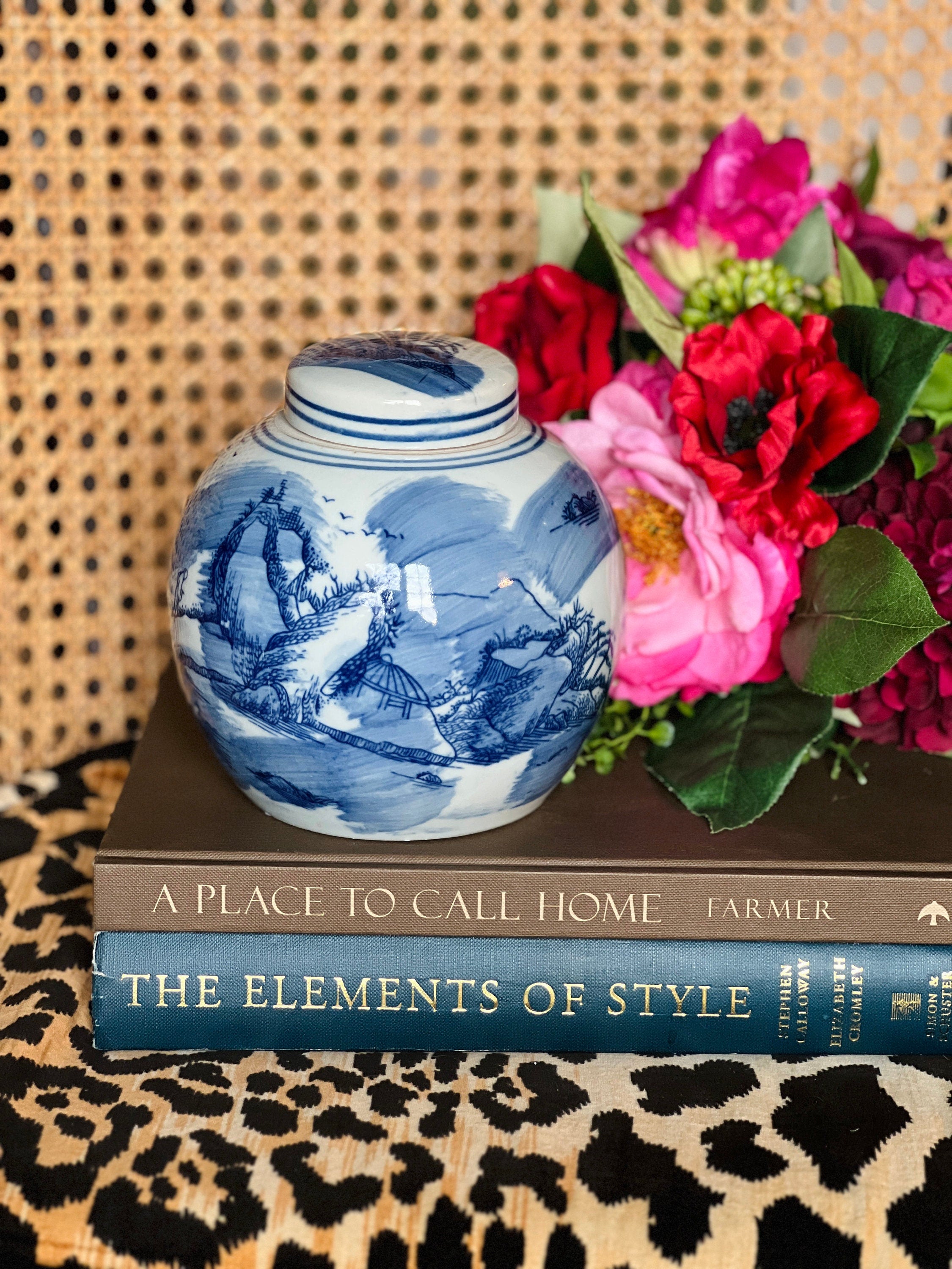 Red and pink faux floral drop-in bouquet (jar not included)