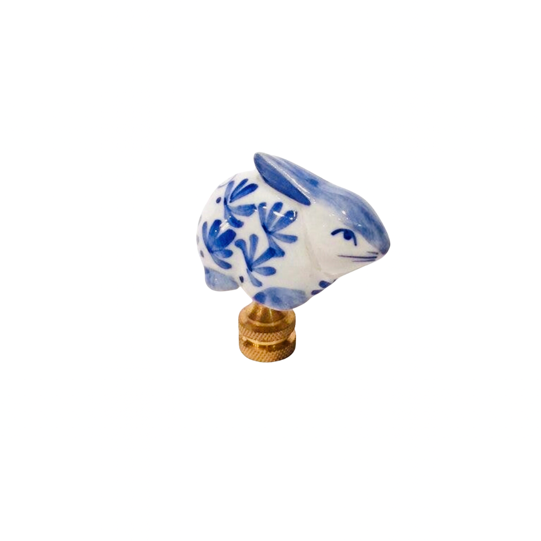 Blue and white lamp finials, choose from bunny, pig, ball, or ginger jar