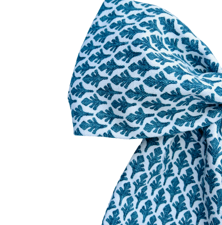 Blue and white block print wreath sash monogram available