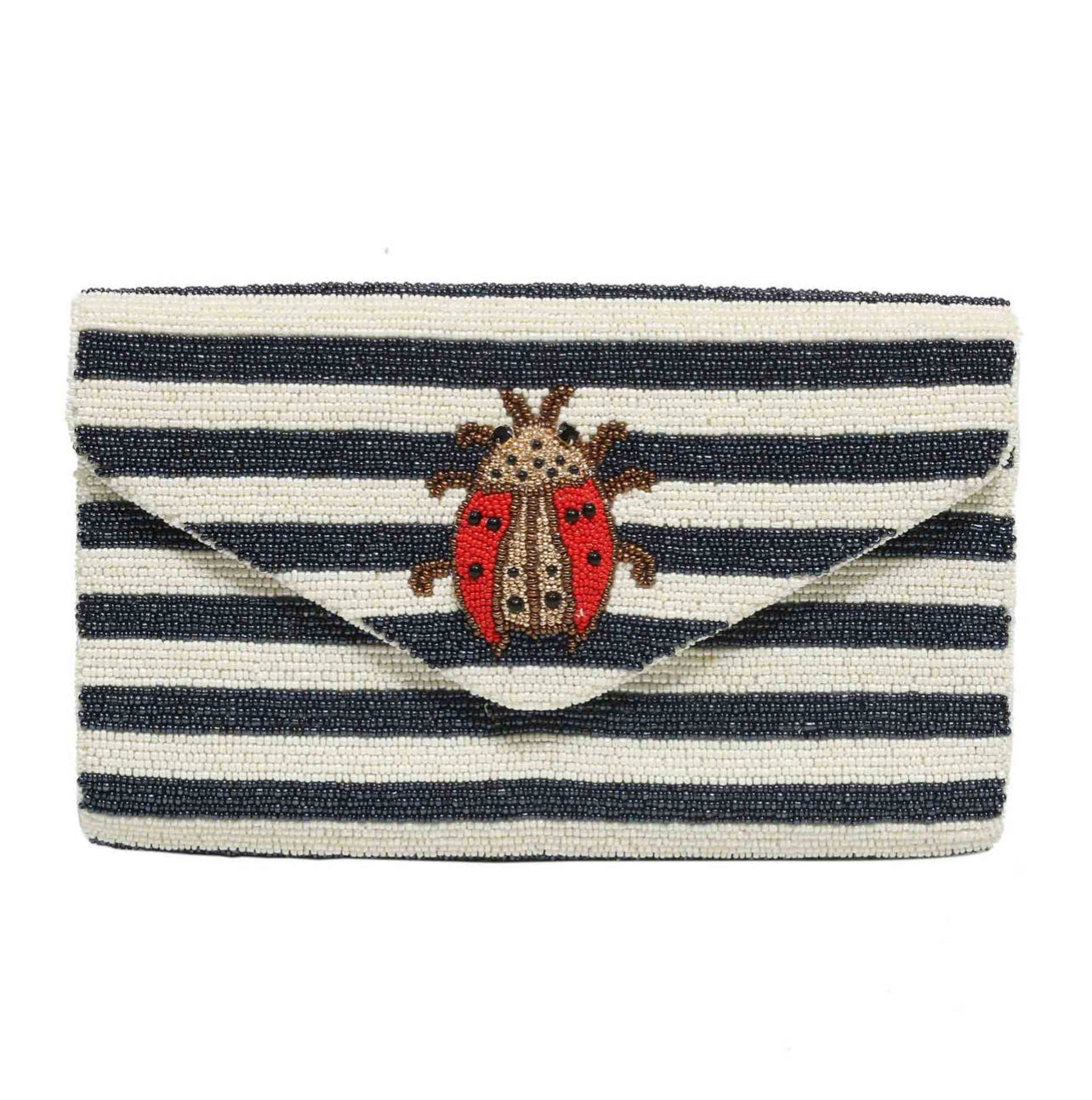 Hand beaded striped ladybug clutch