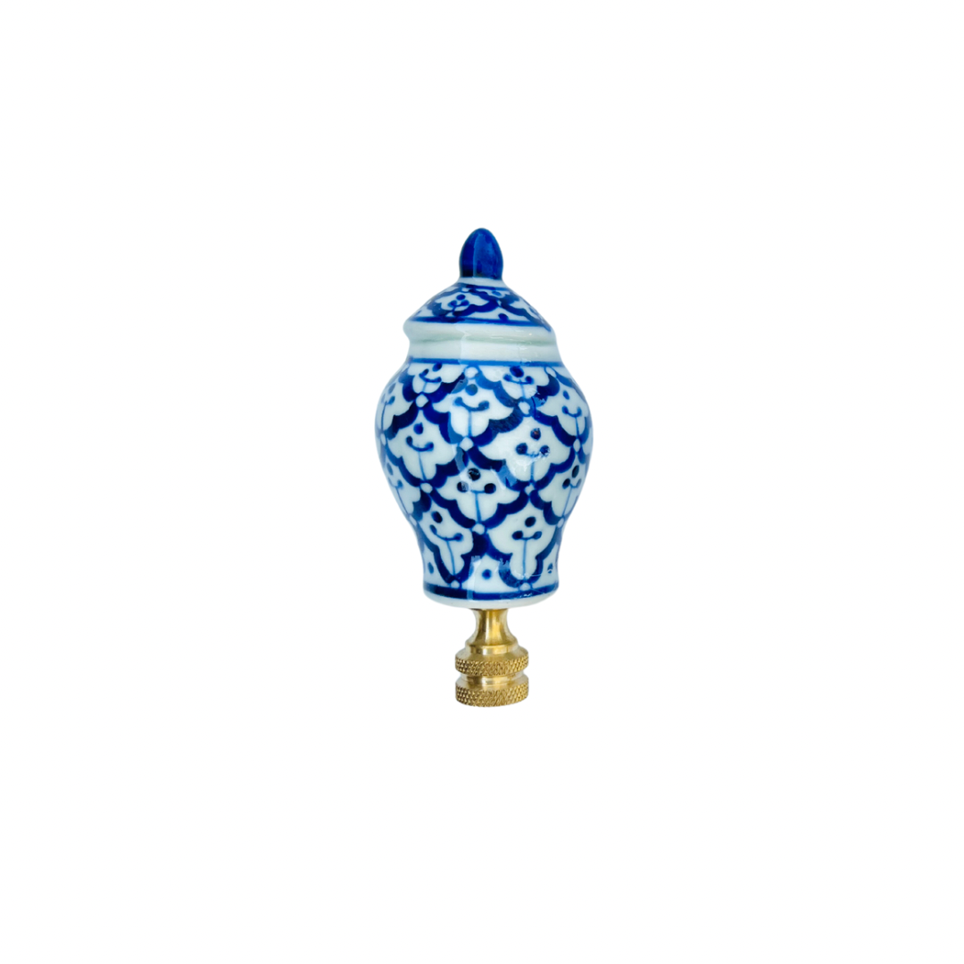 Blue and white lamp finials, choose from bunny, pig, ball, or ginger jar