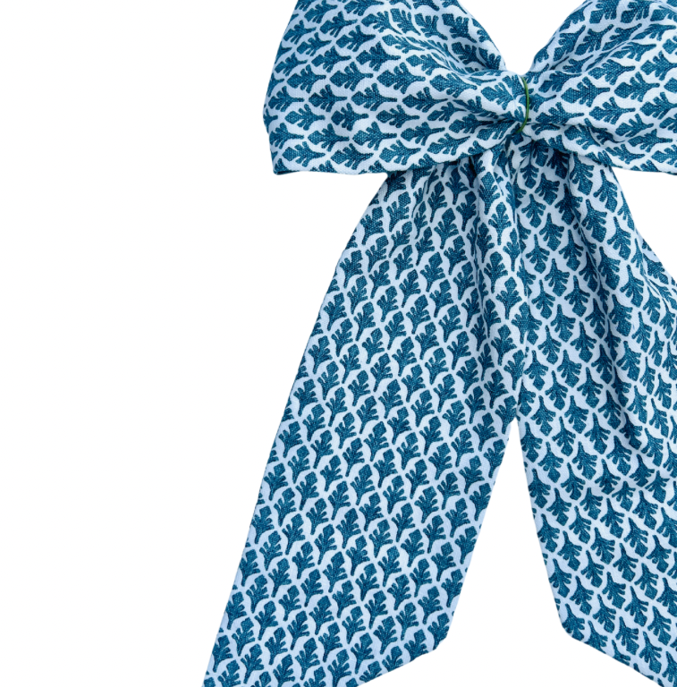 Blue and white block print wreath sash monogram available