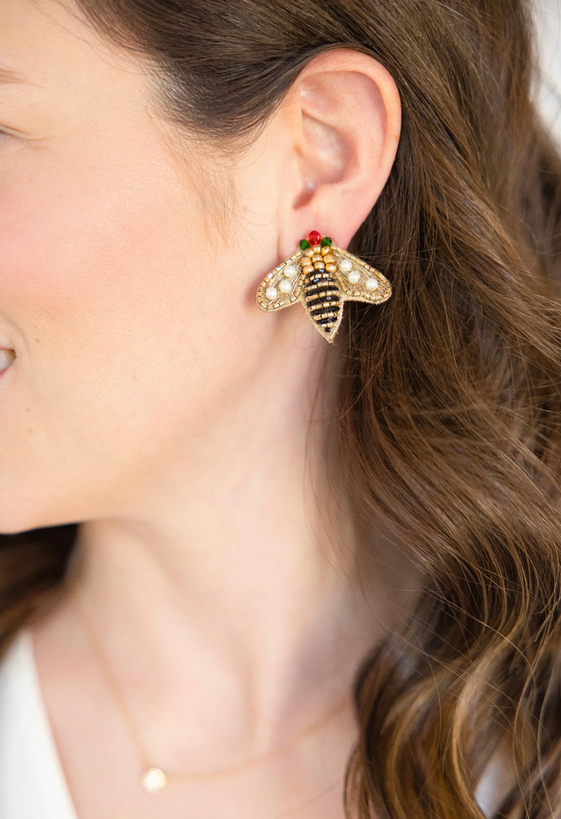 Hand beaded bee stud earrings