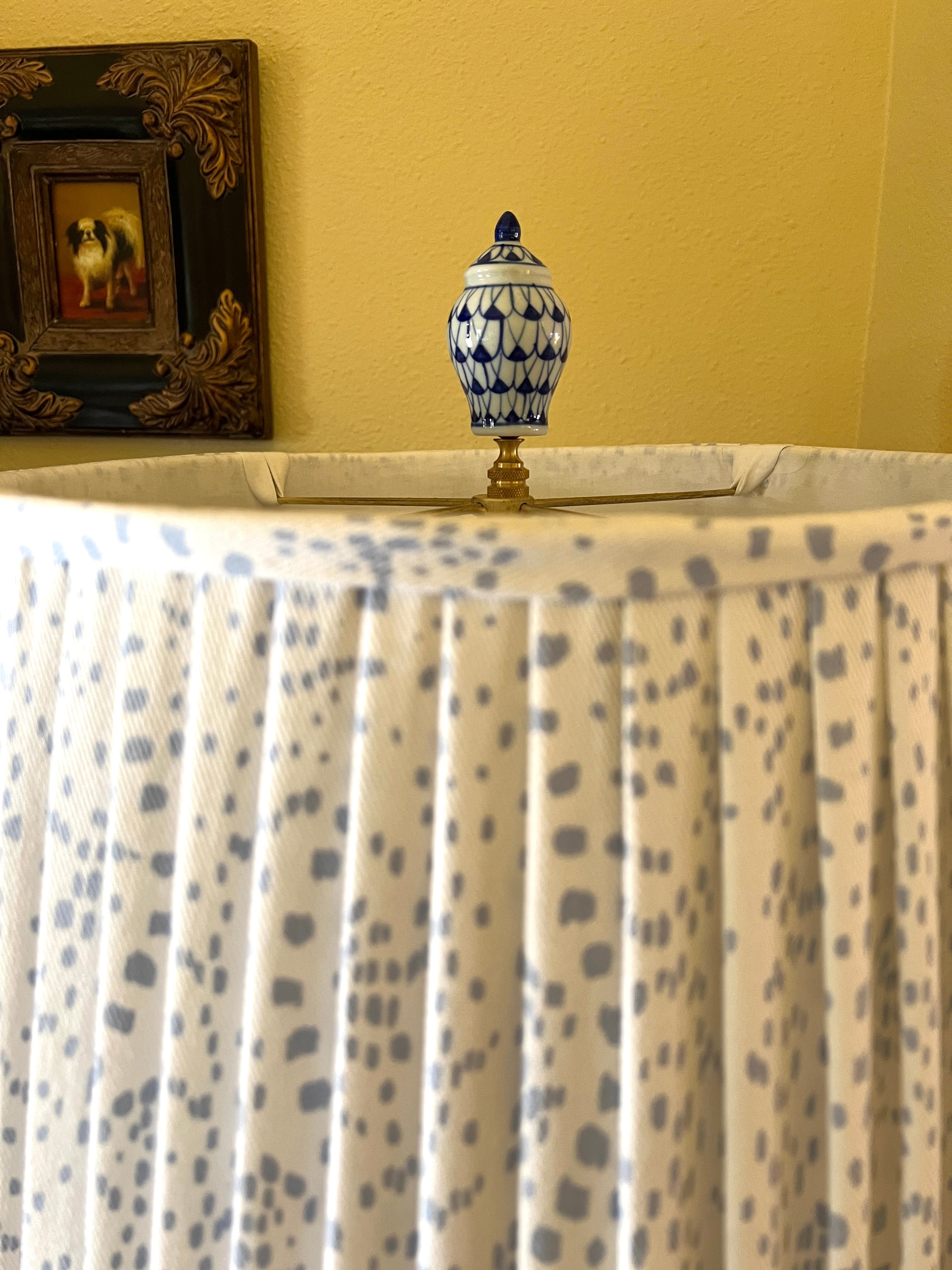 Blue and white lamp finials, choose from bunny, pig, ball, or ginger jar