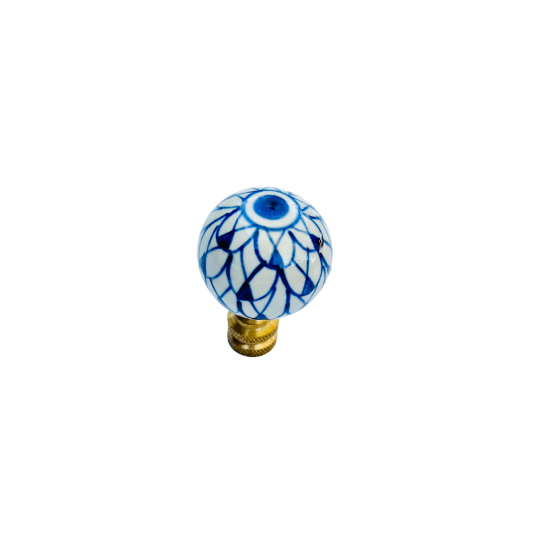 Blue and white lamp finials, choose from bunny, pig, ball, or ginger jar