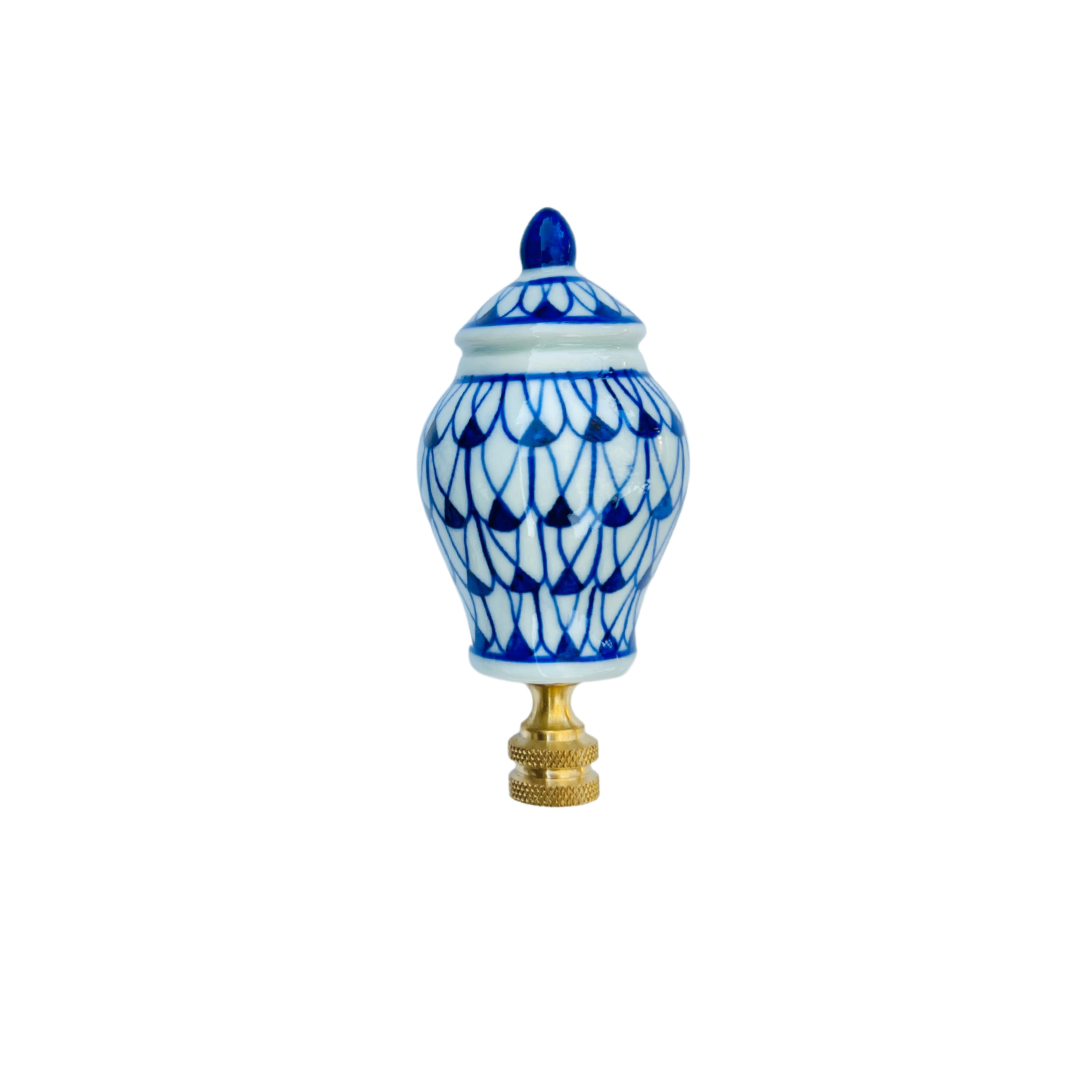 Blue and white lamp finials, choose from bunny, pig, ball, or ginger jar
