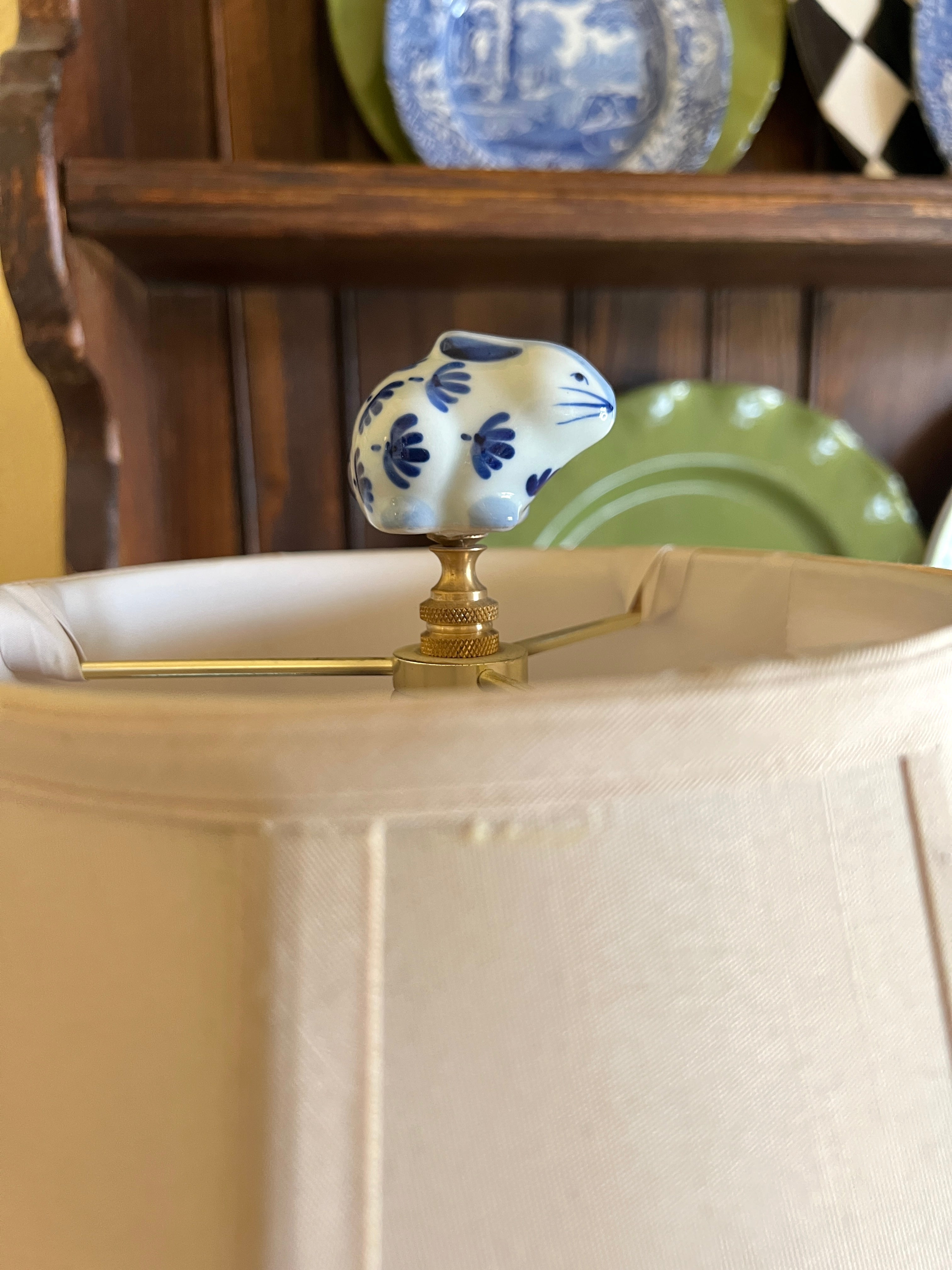 Blue and white lamp finials, choose from bunny, pig, ball, or ginger jar