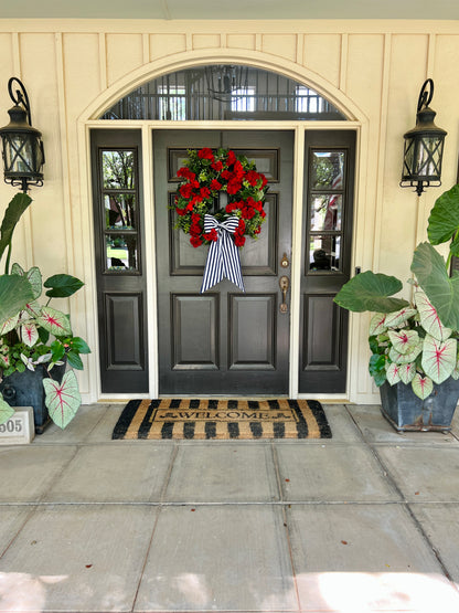 Red geranium and begonia wreath 30”