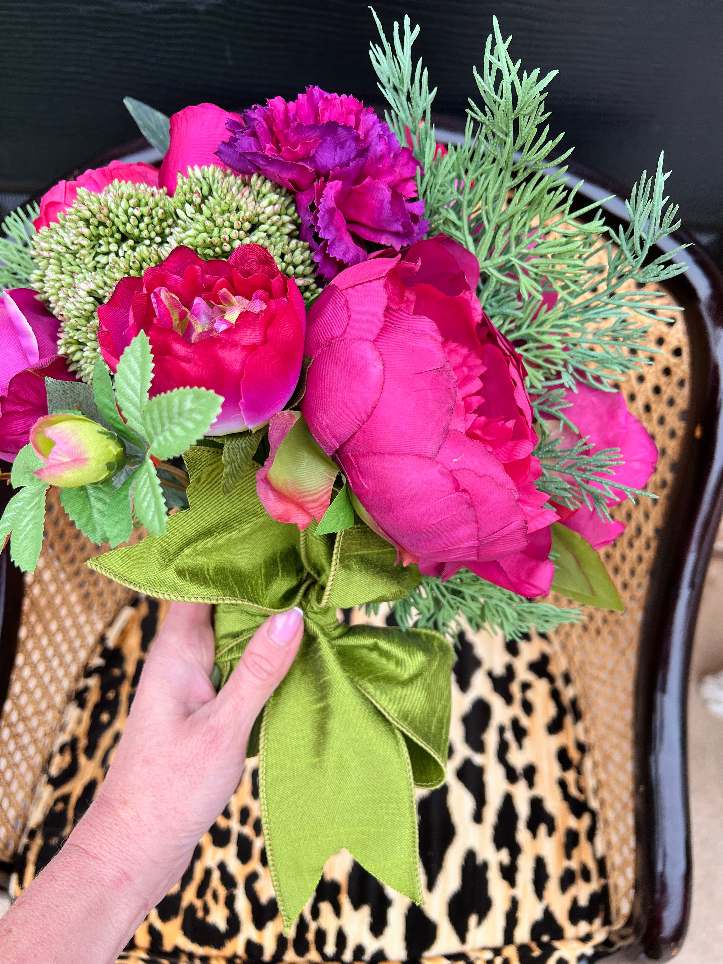 Fuchsia and magenta winter faux floral drop-in bouquet (jar not included)