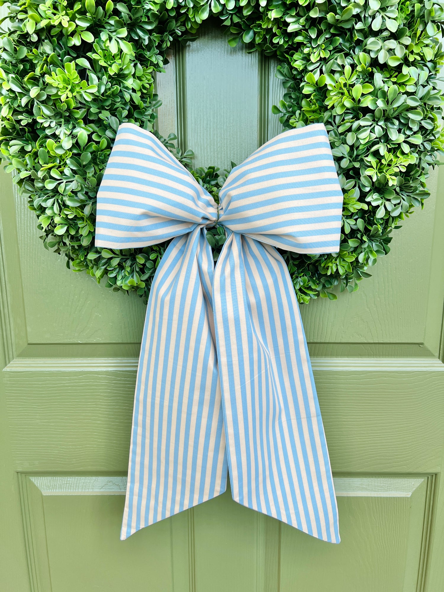 Blue and beige stripe print signature wreath sash