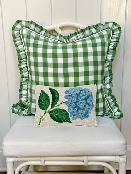 Little hand hooked hydrangea pillow
