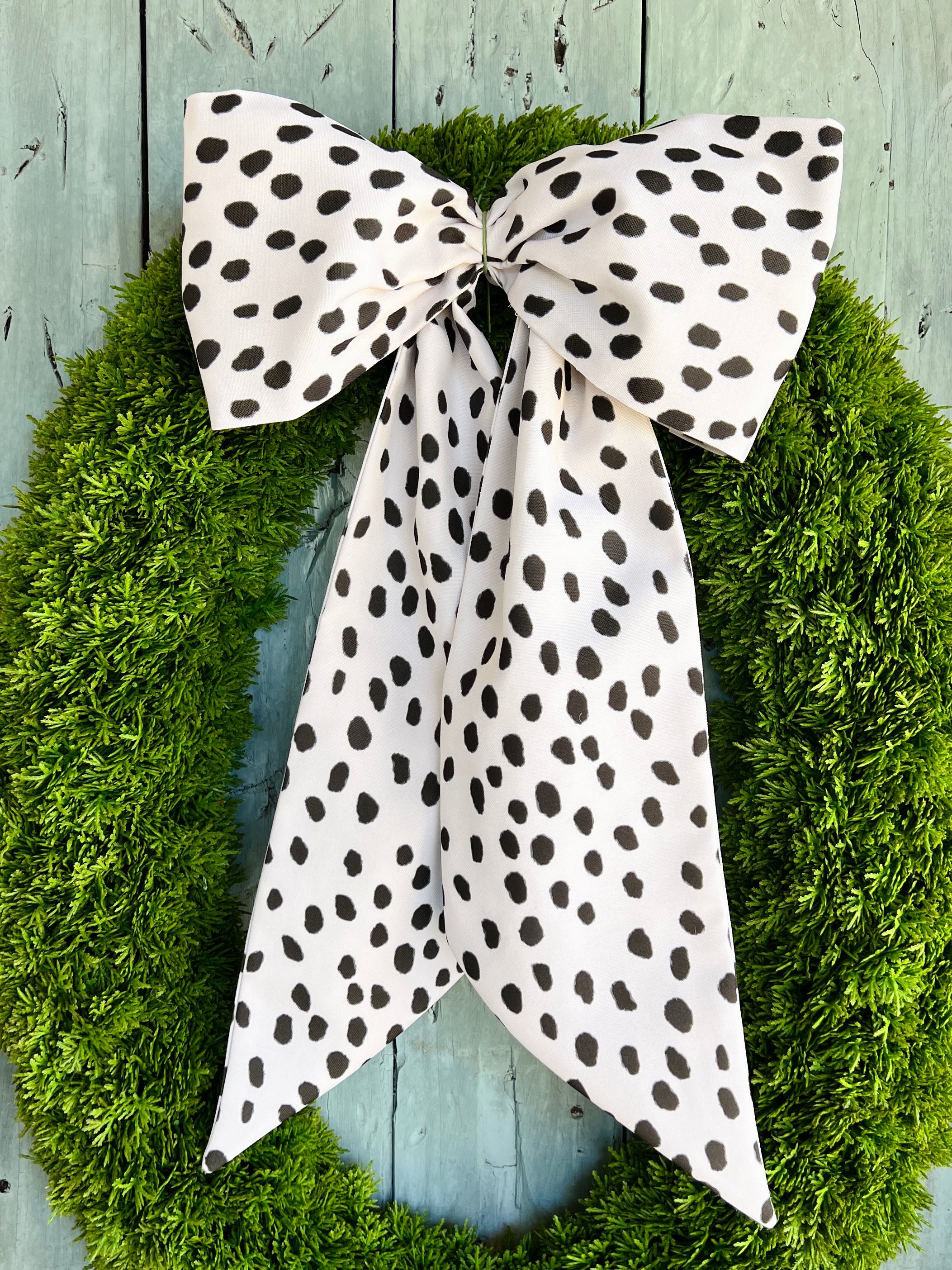 Outdoor wreath sash cream and black spot, monogram available