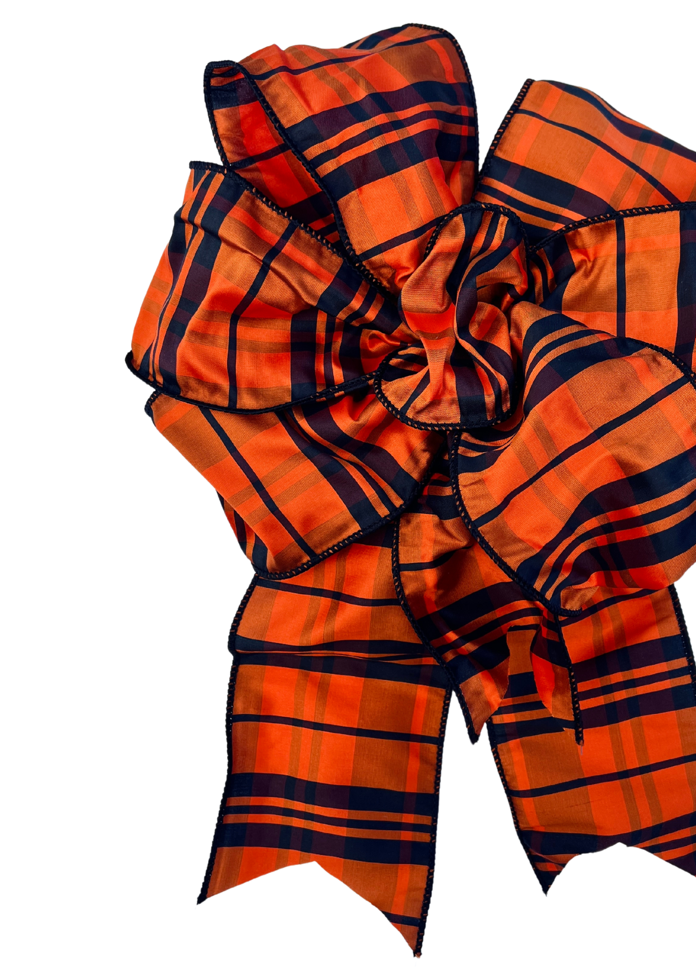 Orange and black plaid dupioni luxury ribbon roll