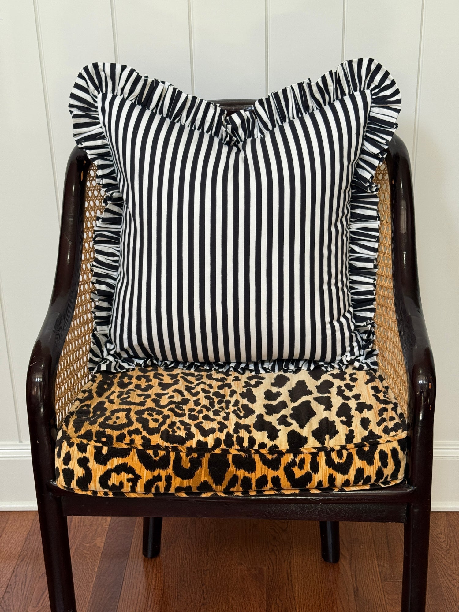 Black and white striped ruffle pillow cover, two sizes