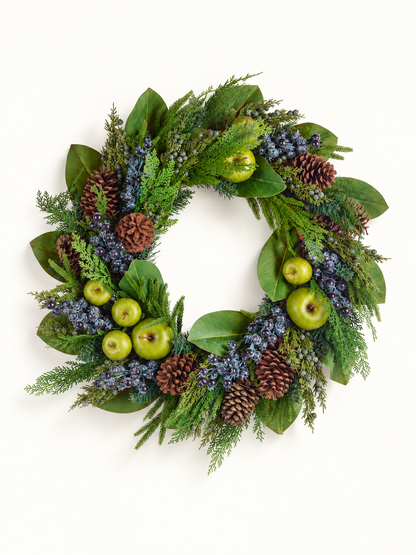 Apple, berry, and greenery wreath 28”