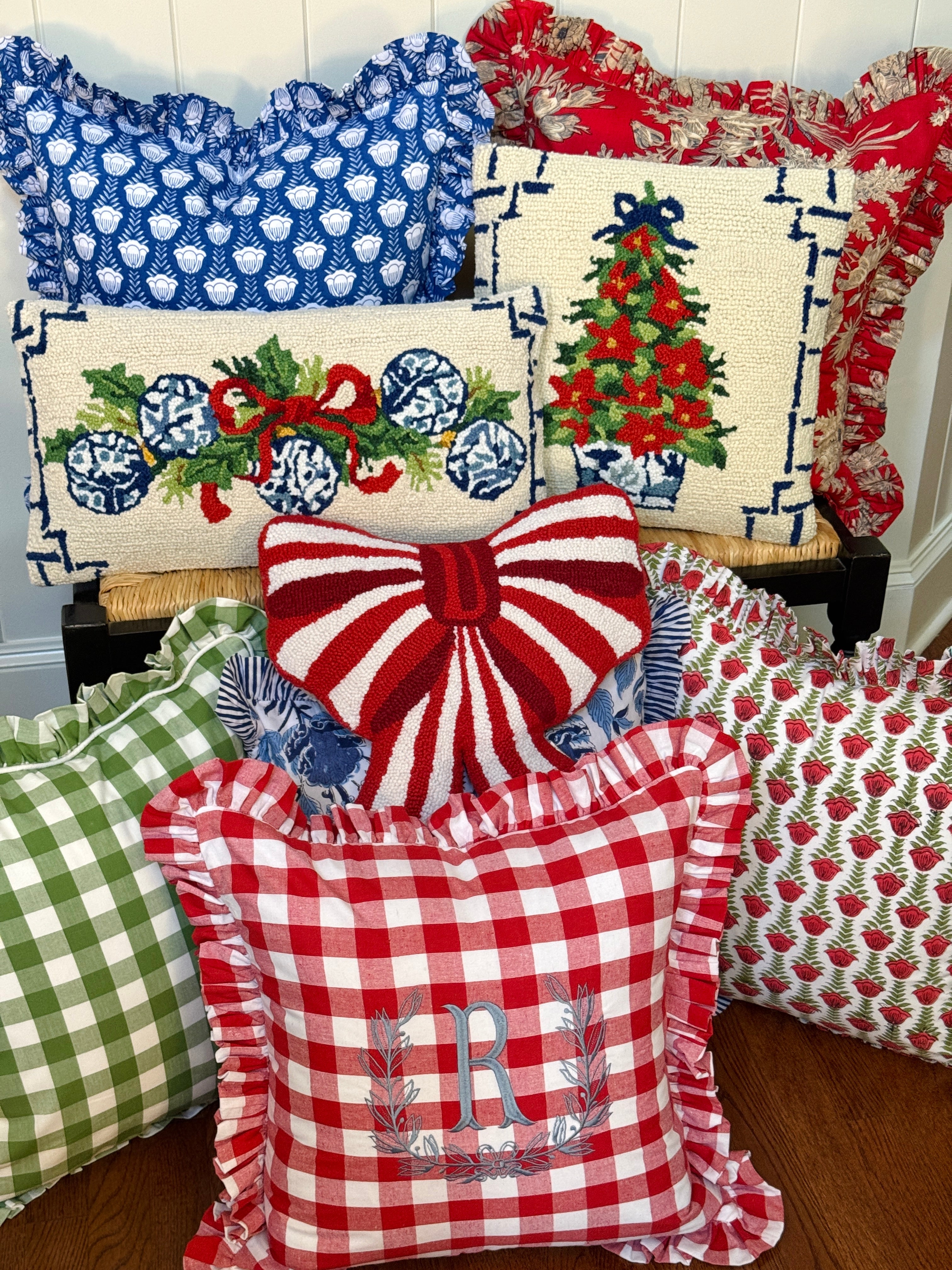 Red buffalo check ruffle pillow cover two sizes