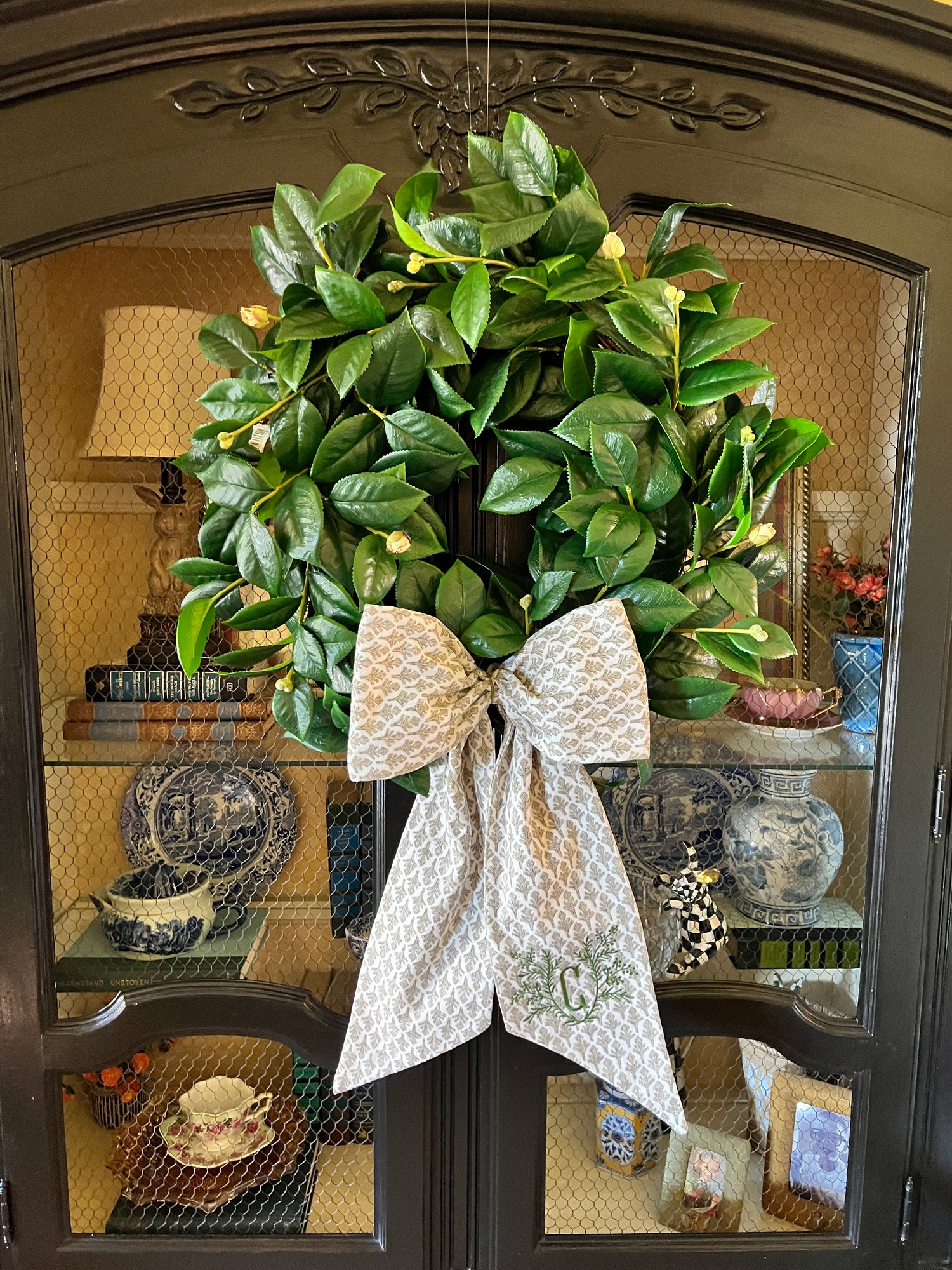 Driftwood block print wreath sash