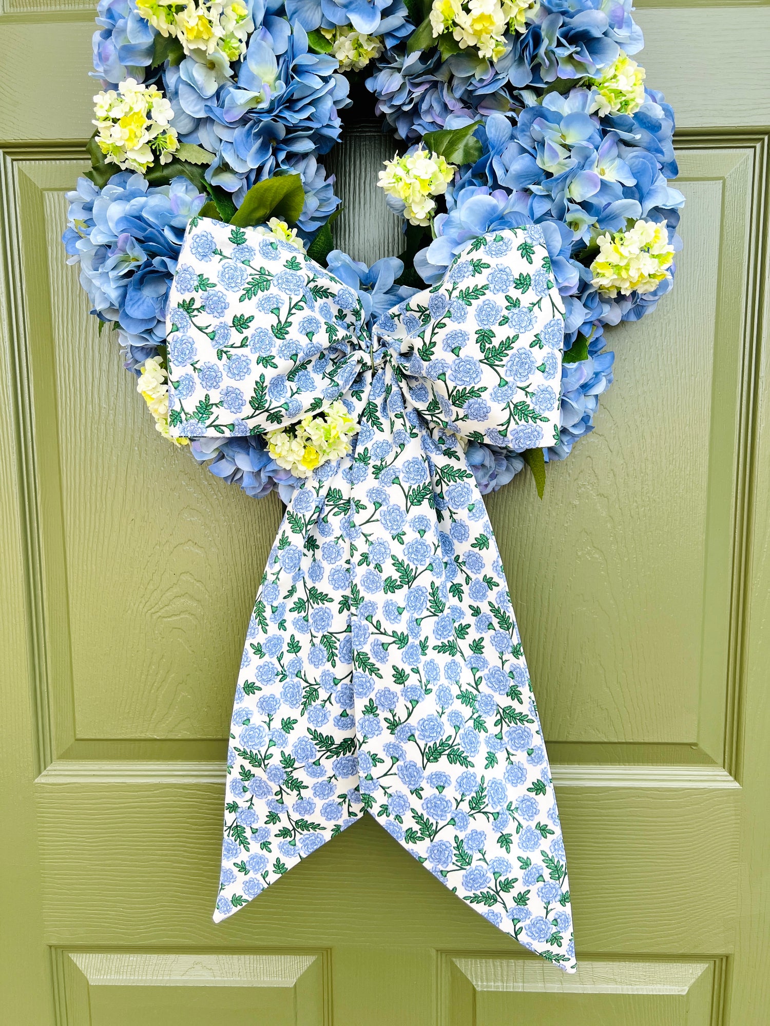 Blue Dianthus floral print signature wreath sash