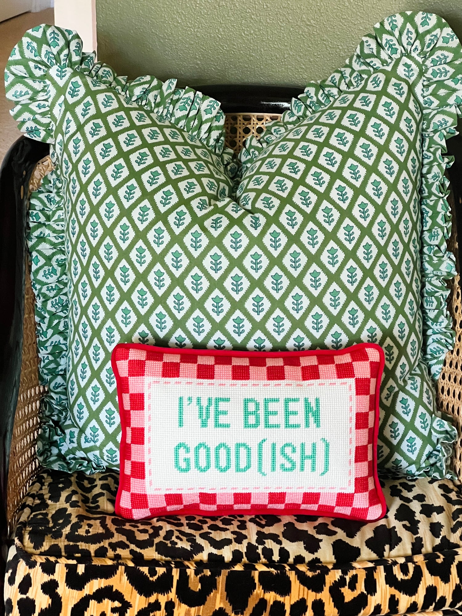 “I’ve been good(ish)” needlepoint pillow