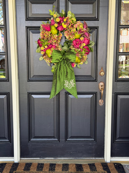 Magenta and pear green hydrangea and coleus floral wreath