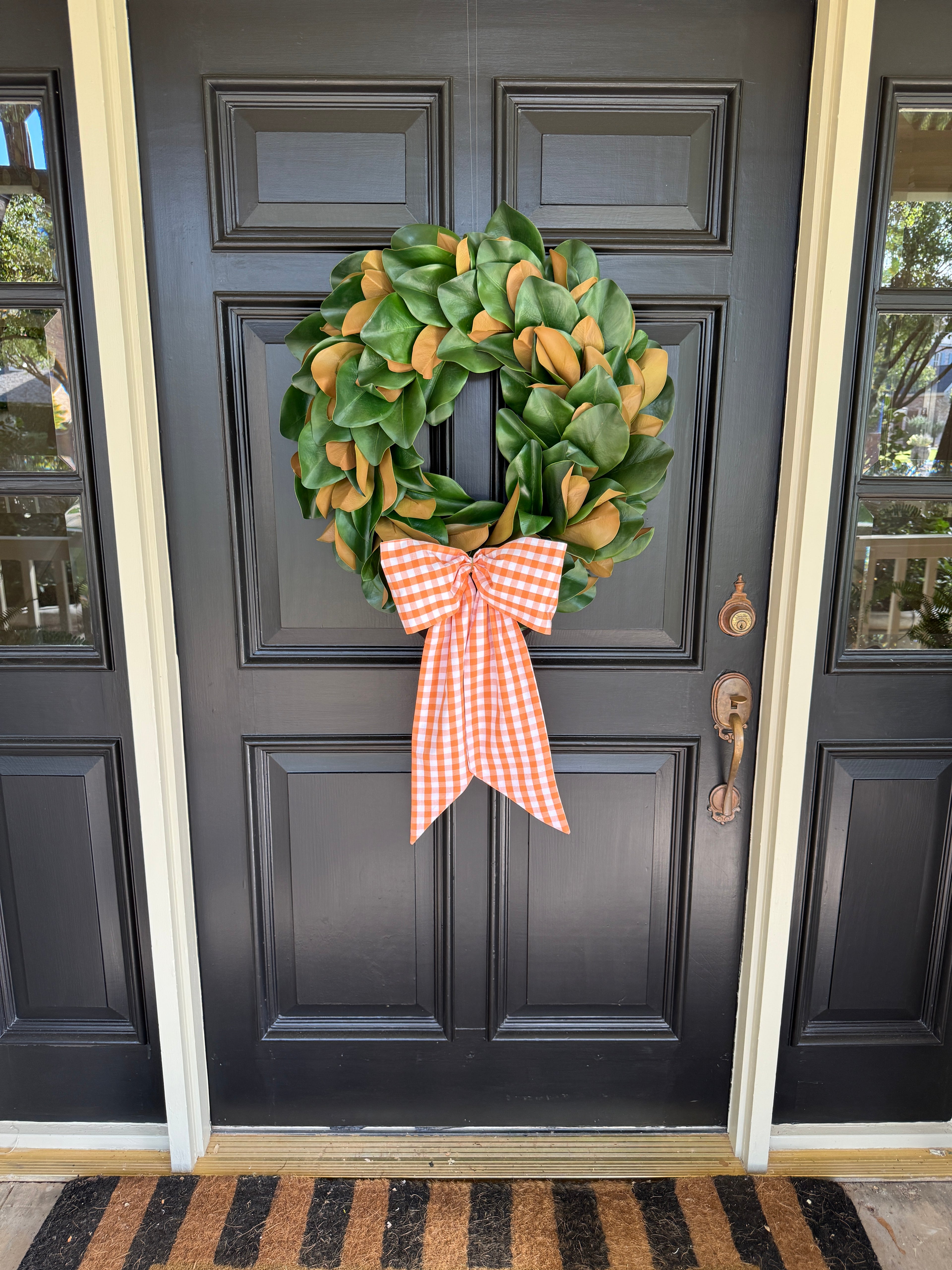 Pumpkin orange gingham check signature wreath sash