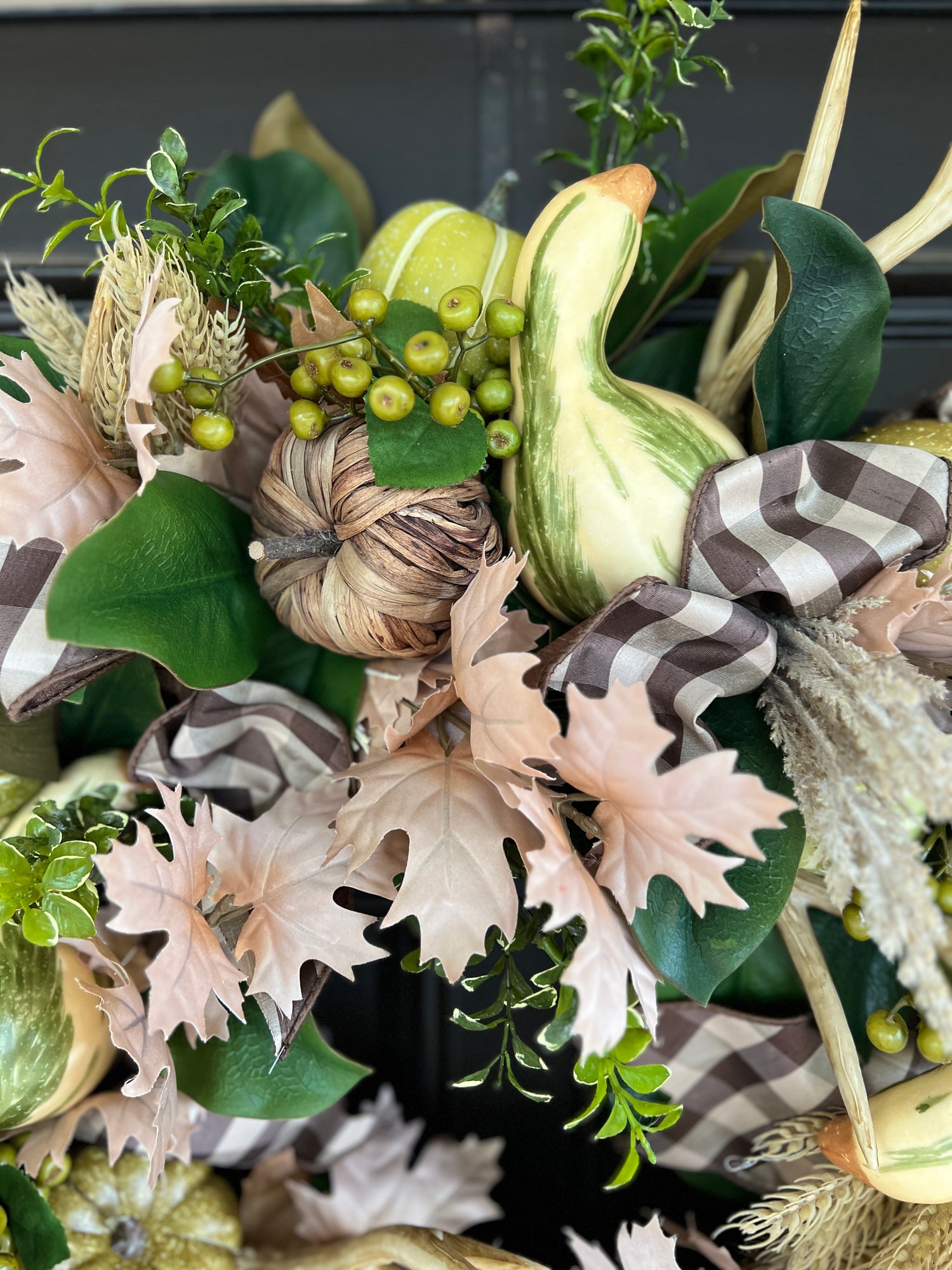 Pumpkin, gourd, and antler Fall wreath