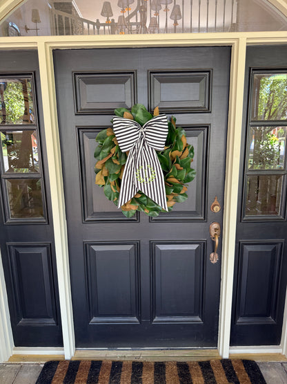 Black and white stripe signature wreath sash monogram available