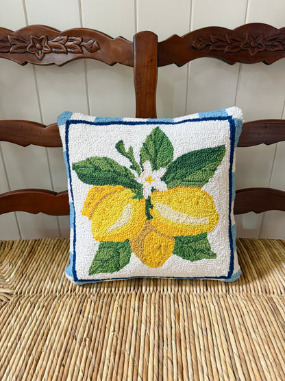 Hand hooked lemon bunch pillow