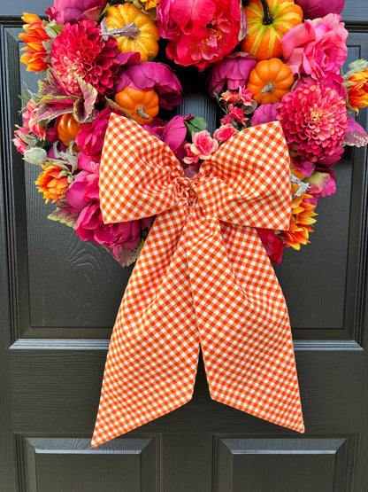 Pink and orange pumpkin Fall floral wreath