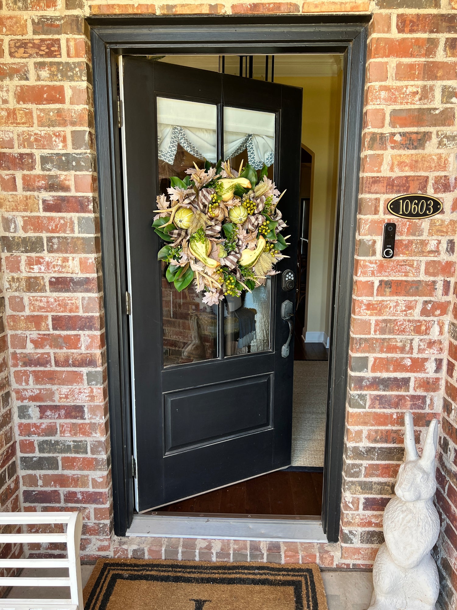 Pumpkin, gourd, and antler Fall wreath