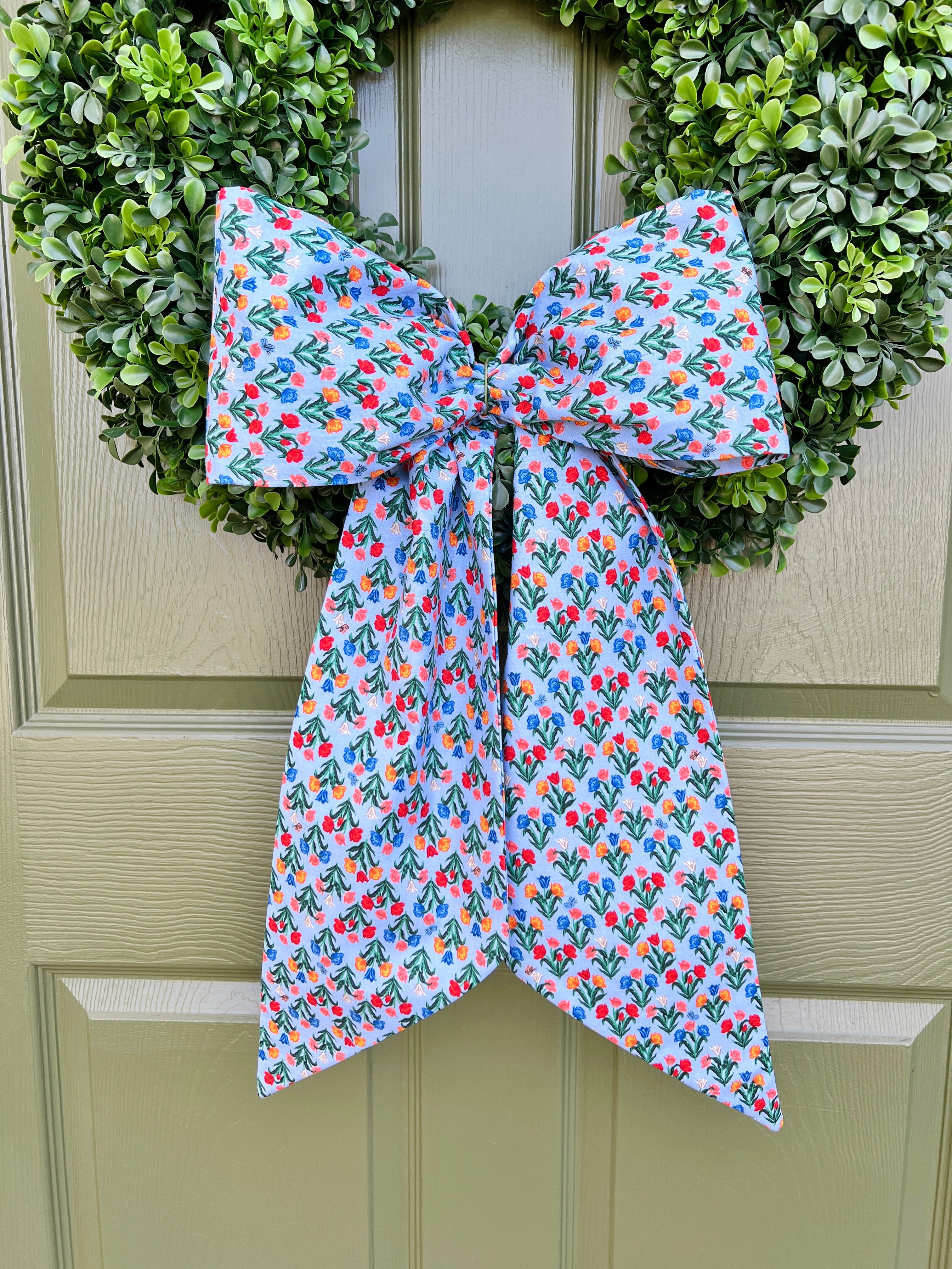 Blue tulip print signature wreath sash