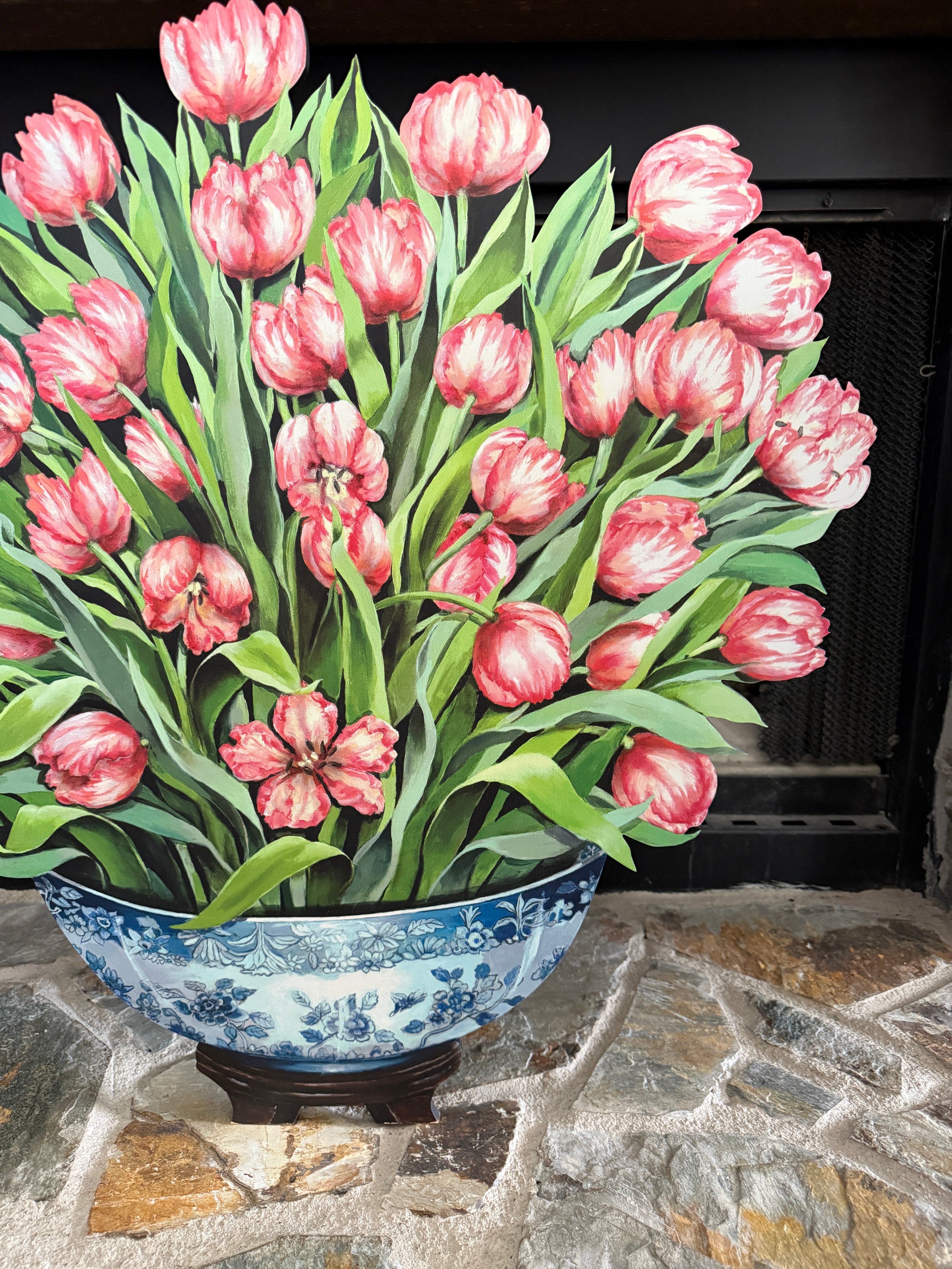 Parrot tulips fireplace screen