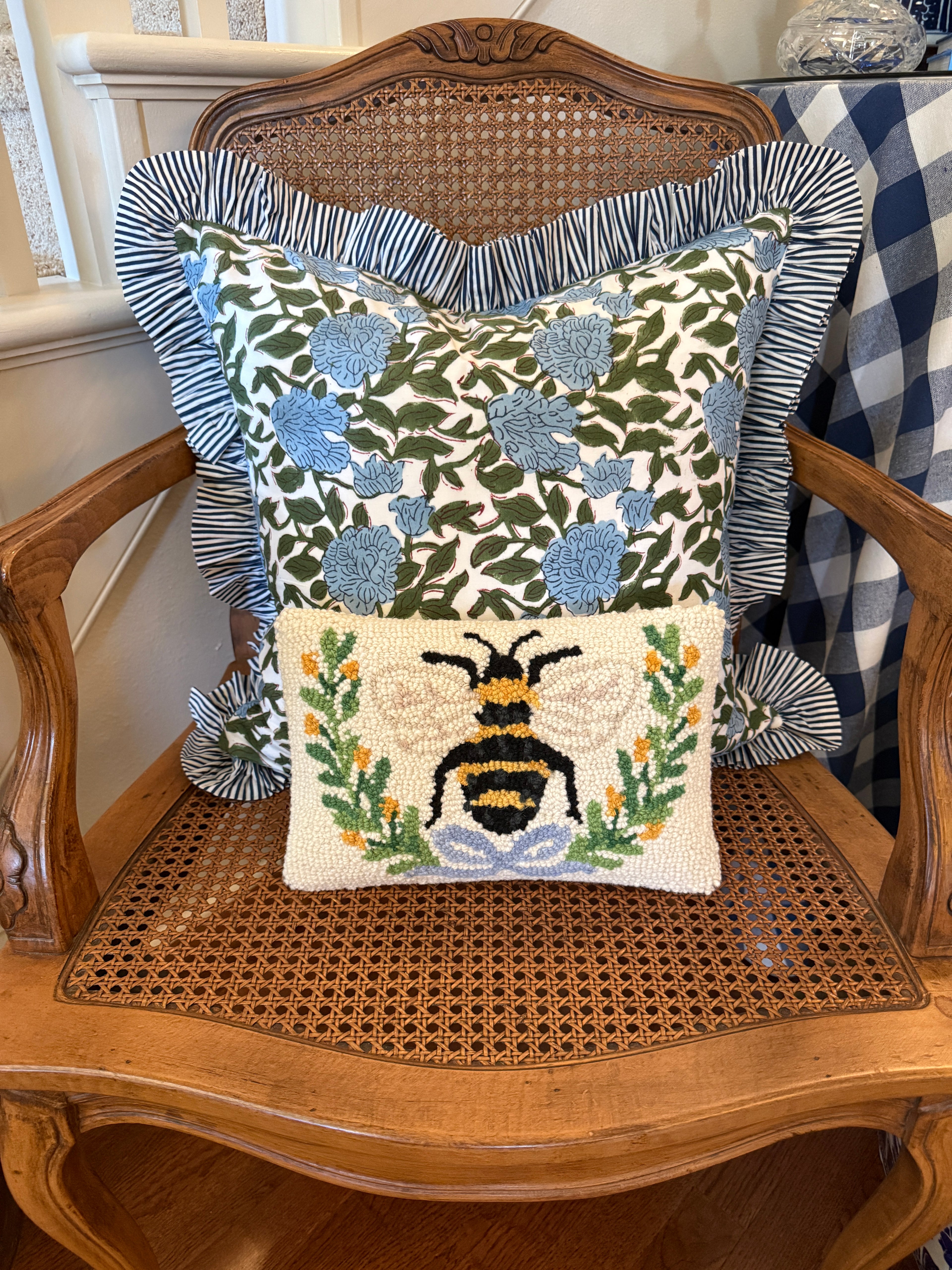 The cutest little hand hooked bee pillow