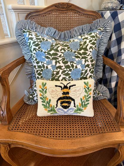 The cutest little hand hooked bee pillow