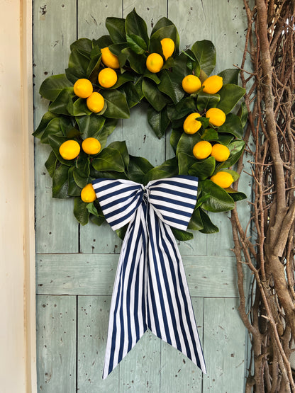 Navy and white stripe signature wreath sash monogram available