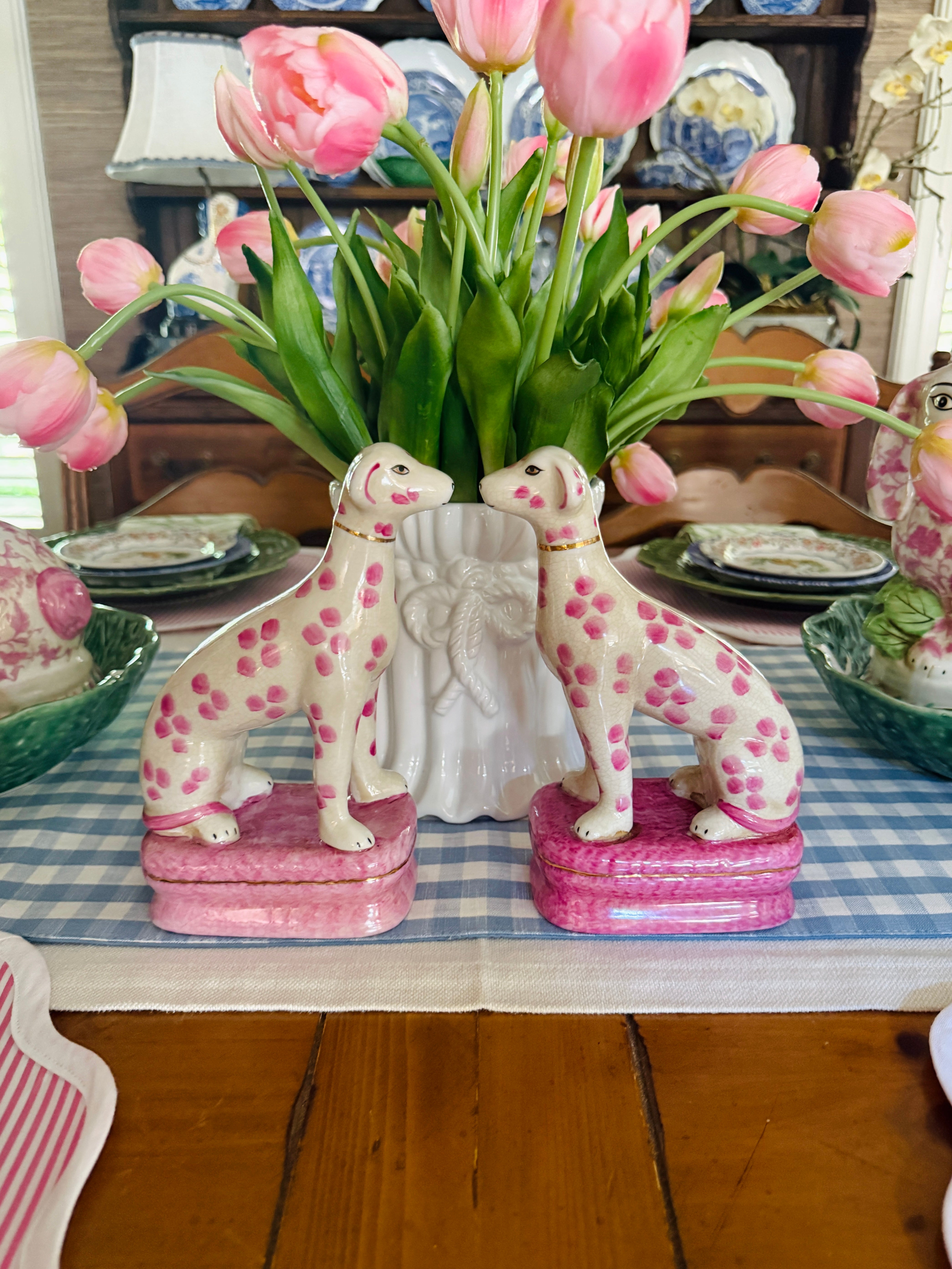 Staffordshire dogs porcelain whippet pair pink – Grace Harris