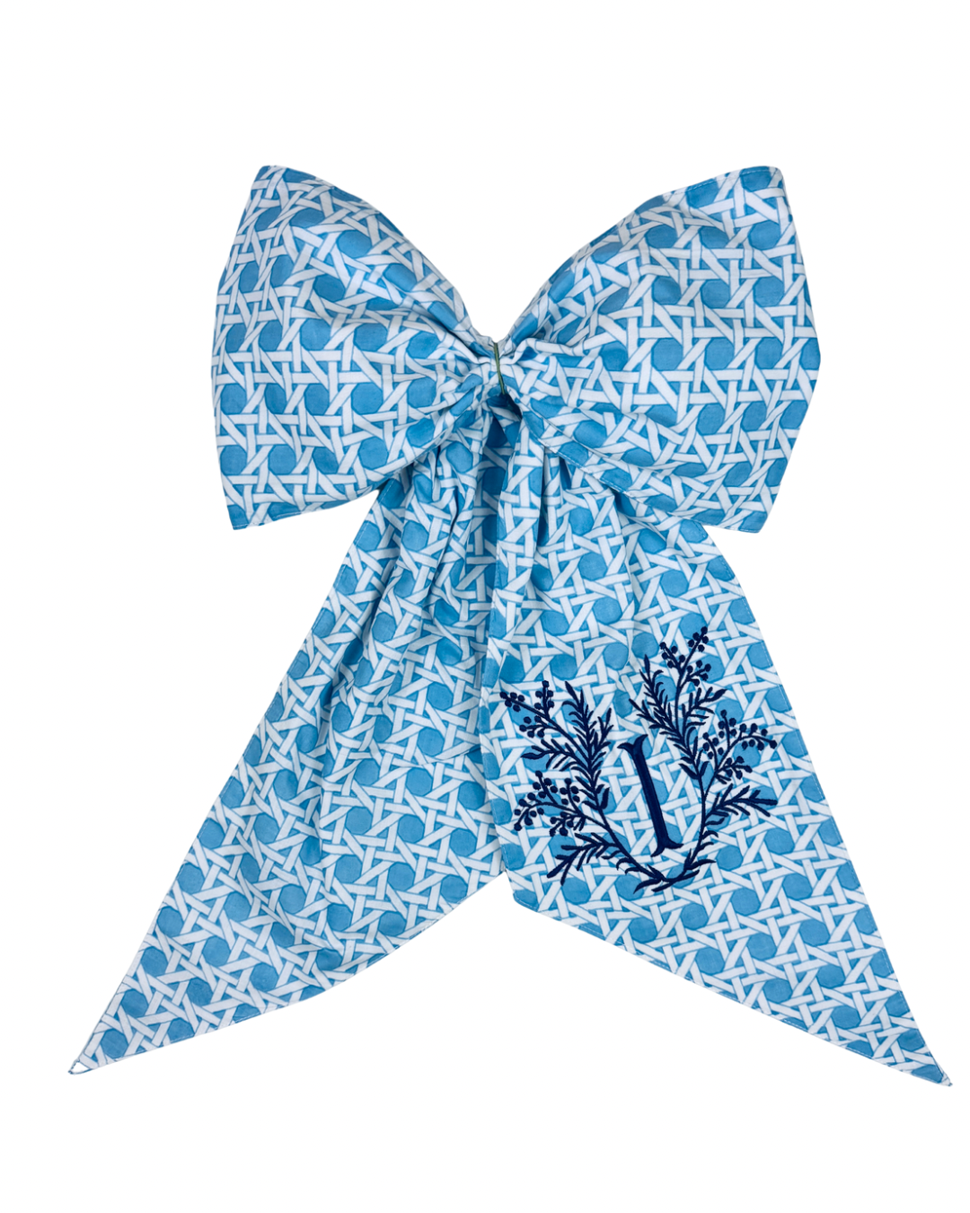 Light blue cane trellis wreath sash