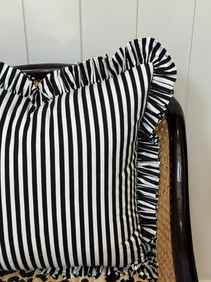 Black and white striped ruffle pillow cover, two sizes