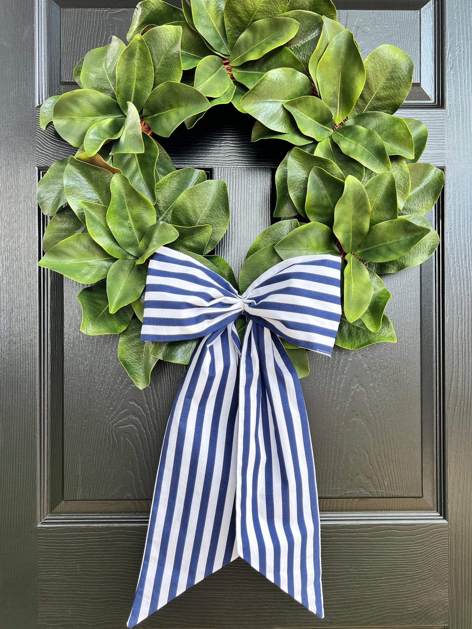 Navy and white stripe signature wreath sash monogram available